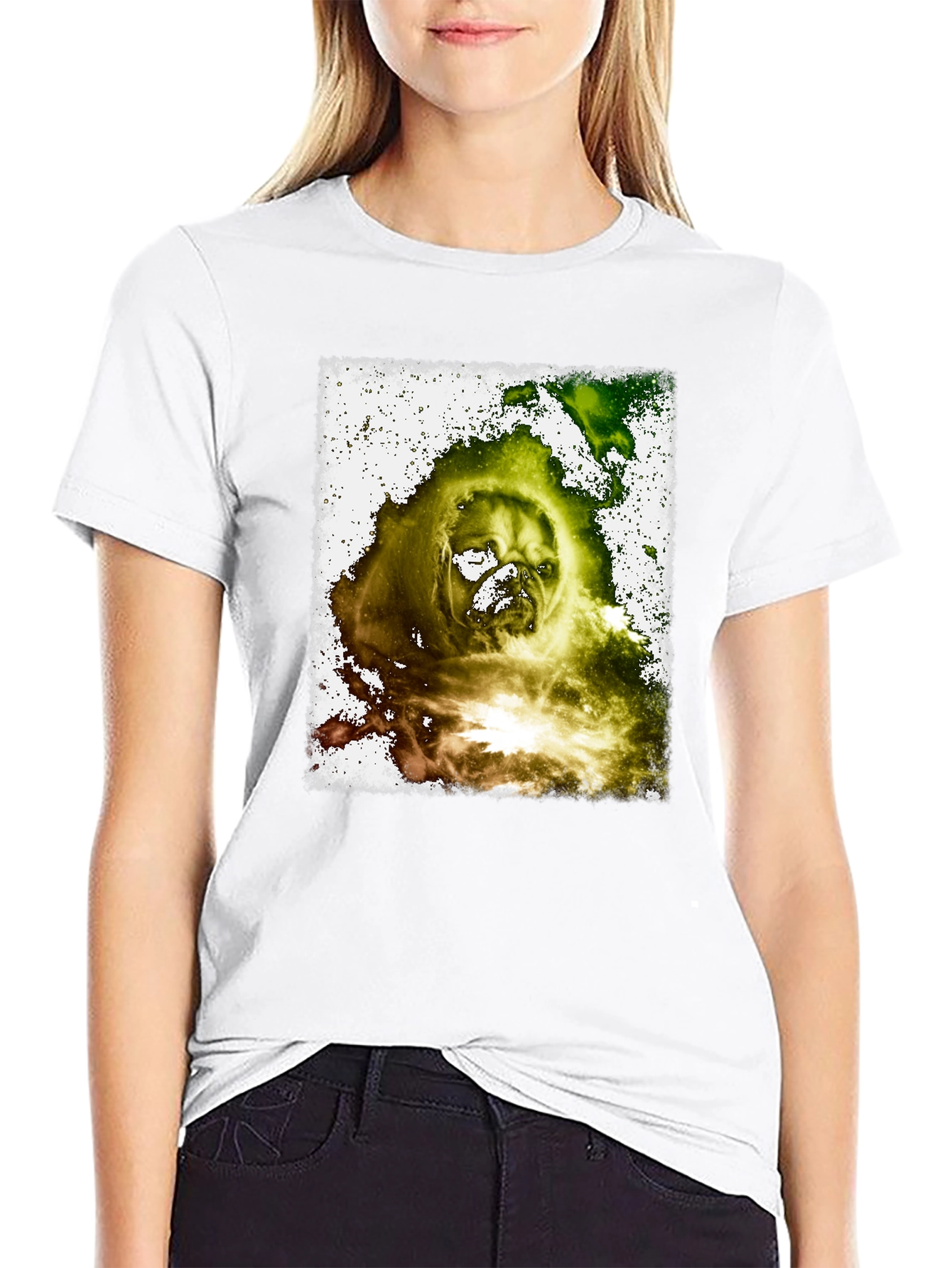 Distressed Pug Graphic Black T-Shirt