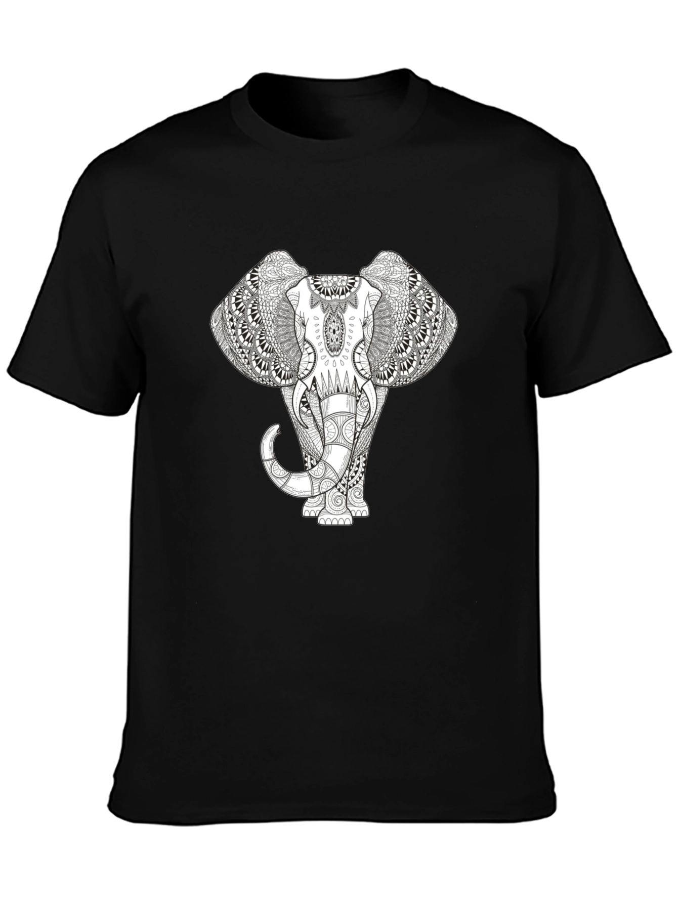 Elephant Mandala Print Black T-Shirt