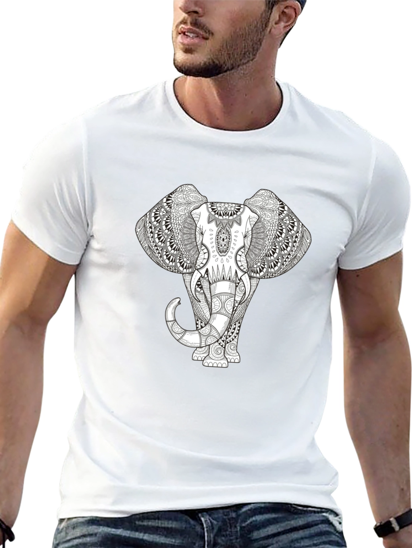 Elephant Mandala Print Black T-Shirt