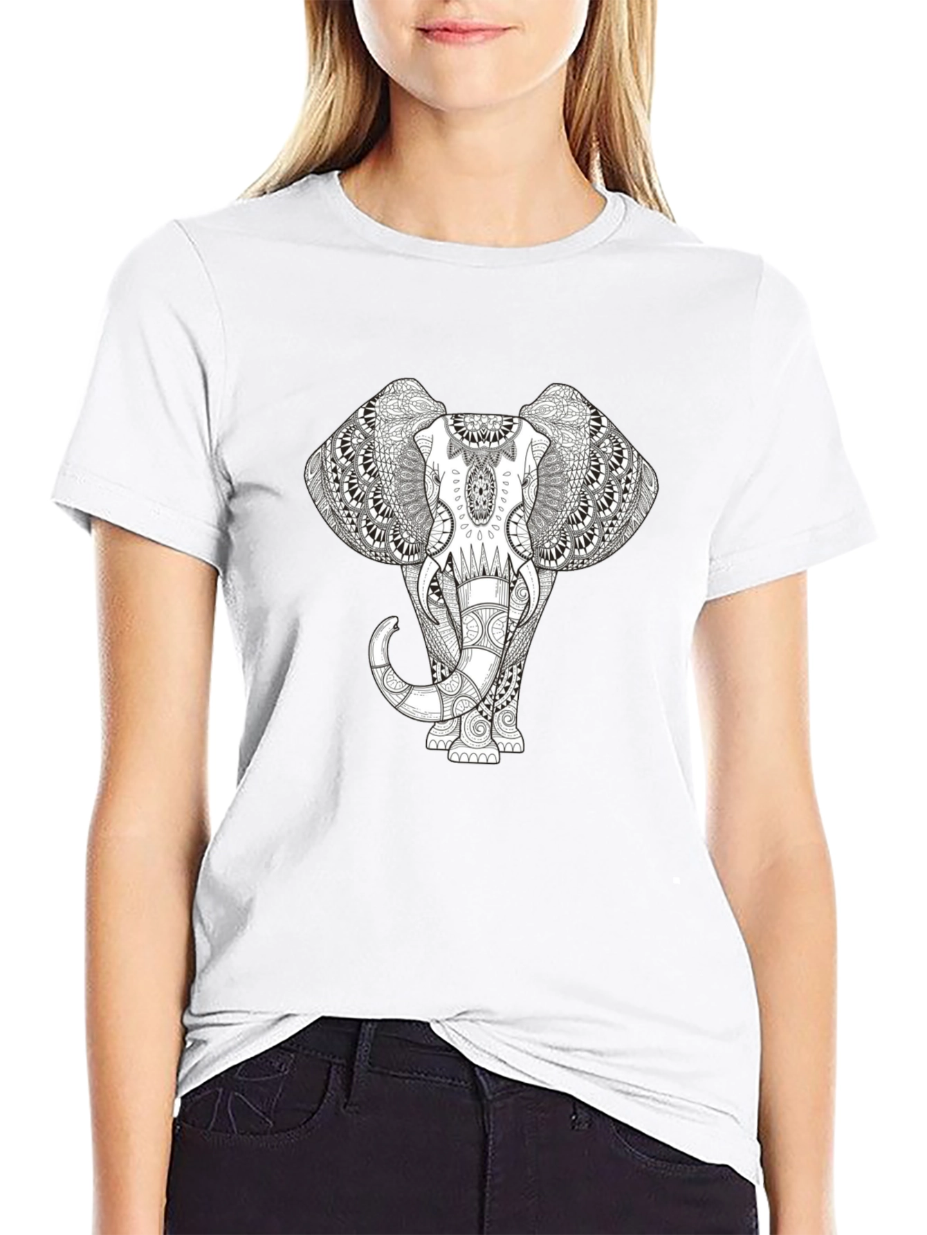 Elephant Mandala Print Black T-Shirt