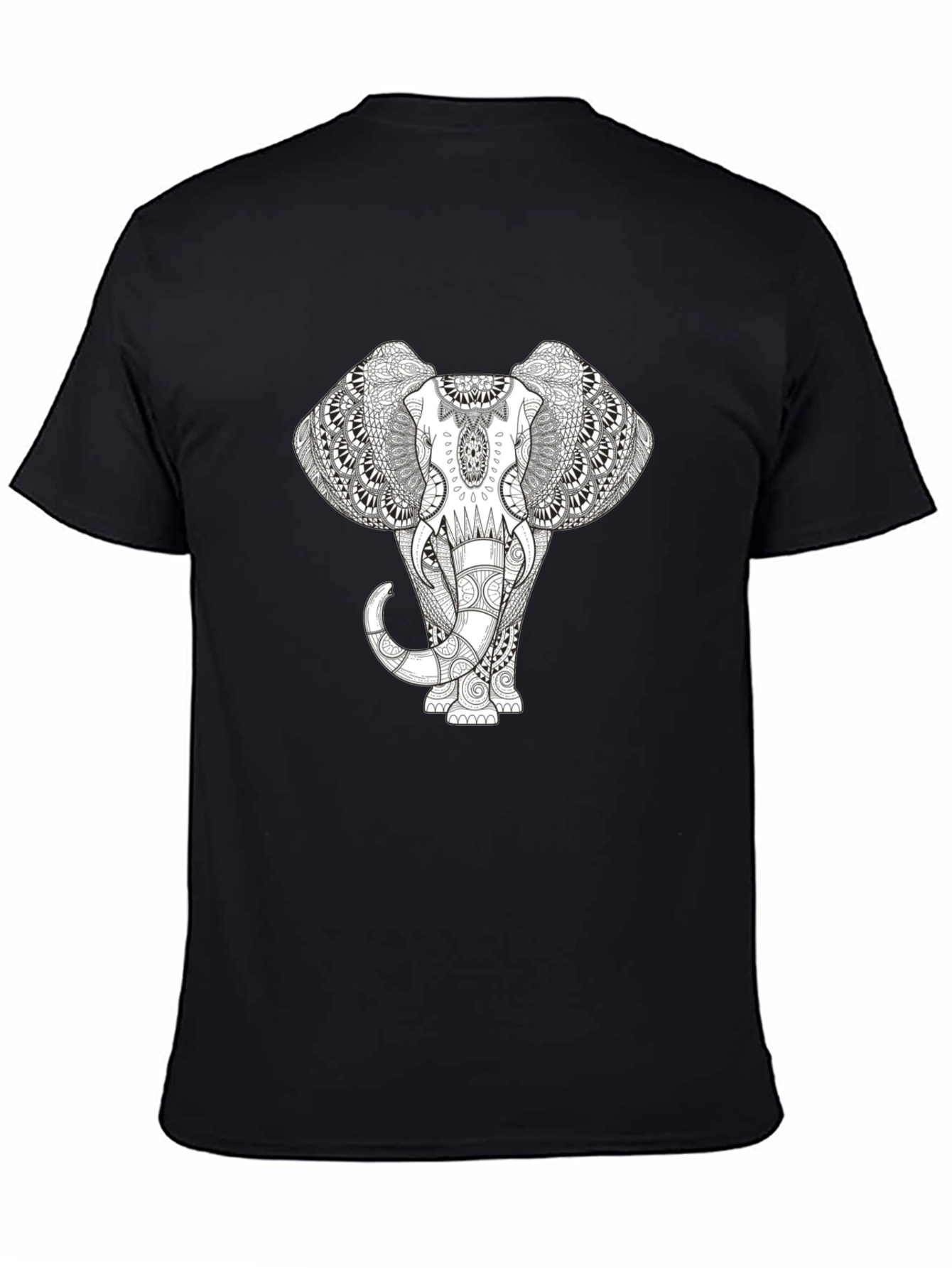 Elephant Mandala Print Black T-Shirt