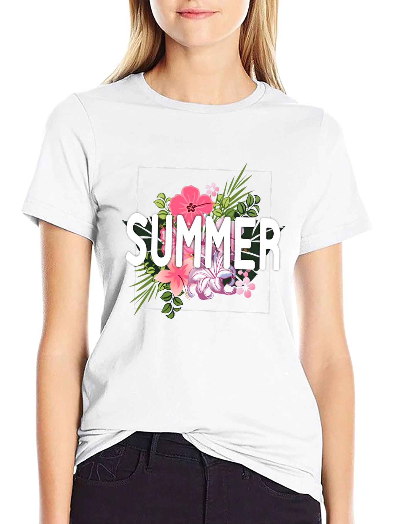 Summer Floral Graphic T-Shirt - Black
