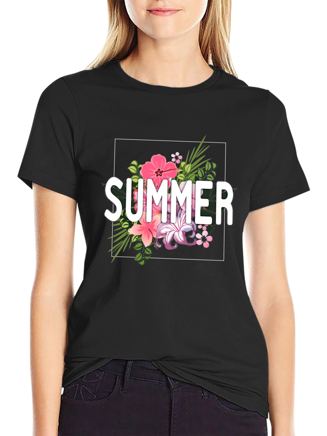Summer Floral Graphic T-Shirt - Black