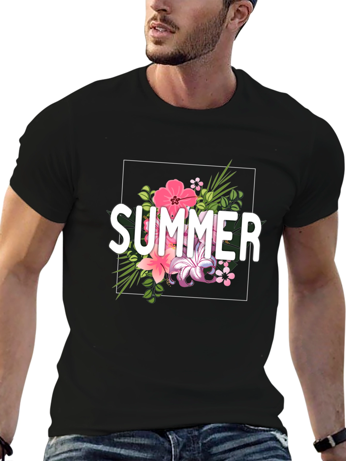 Summer Floral Graphic T-Shirt - Black