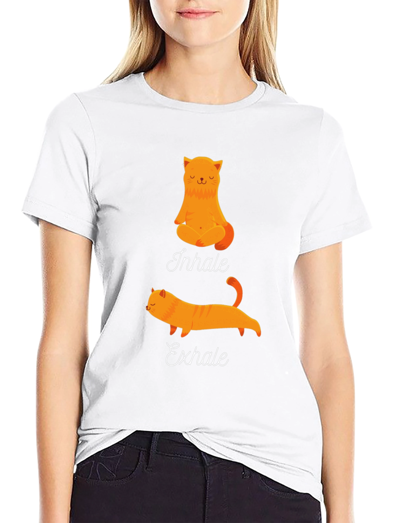 Yoga Cat Inhale Exhale Black T-Shirt