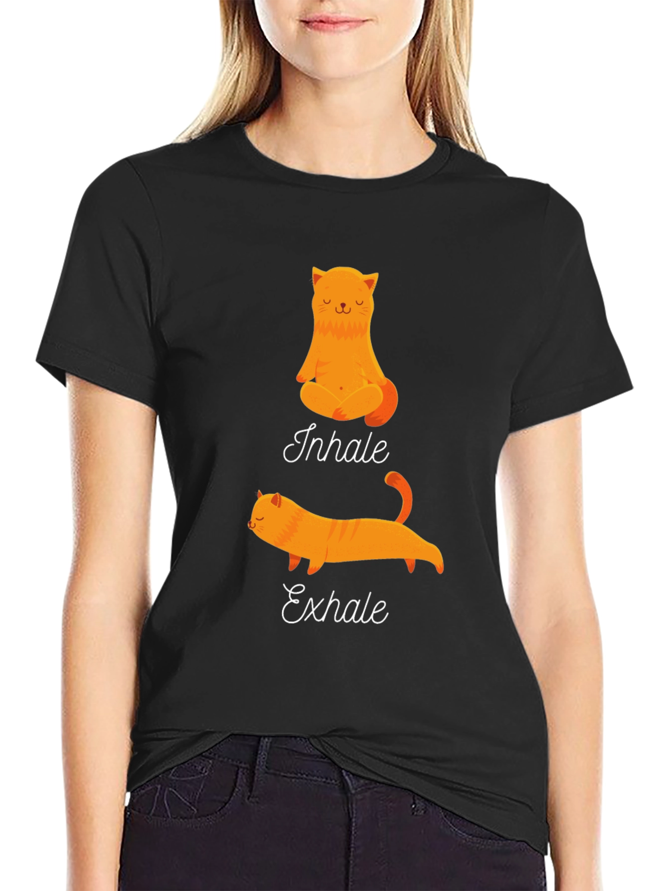 Yoga Cat Inhale Exhale Black T-Shirt