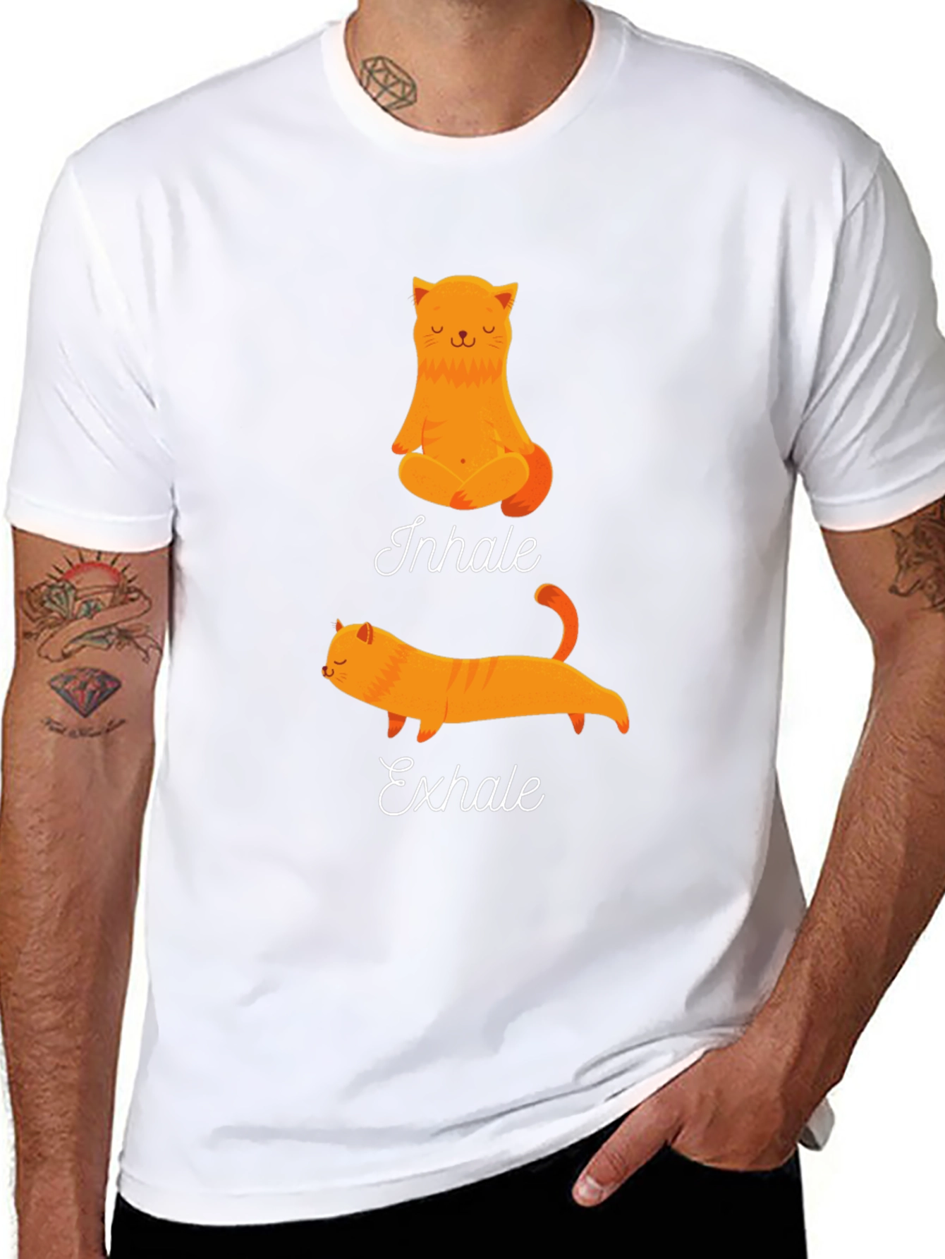 Yoga Cat Inhale Exhale Black T-Shirt