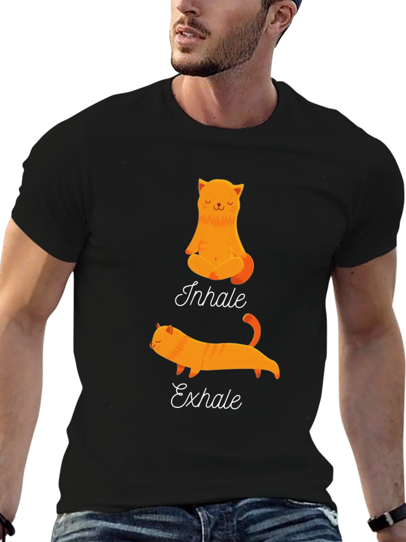 Yoga Cat Inhale Exhale Black T-Shirt