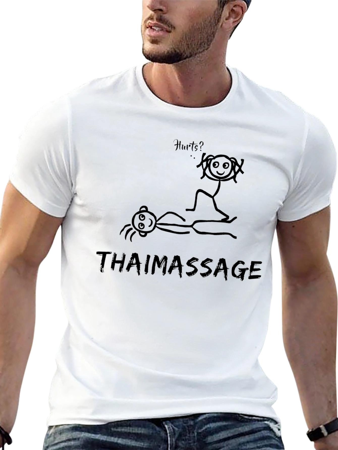 Thai Massage Graphic Tee - Funny Stick Figure Design