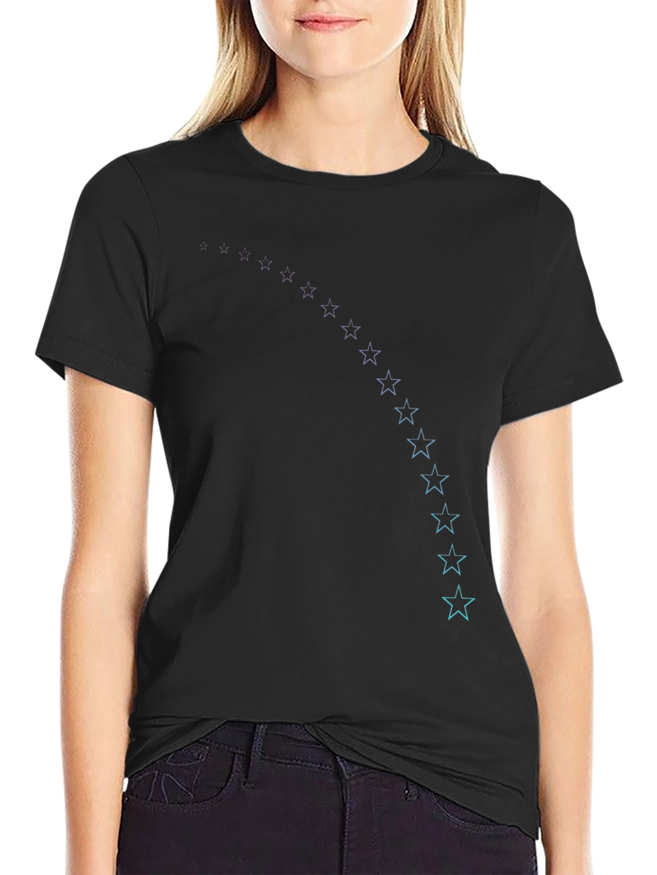 Black T-Shirt with Star Trail Design