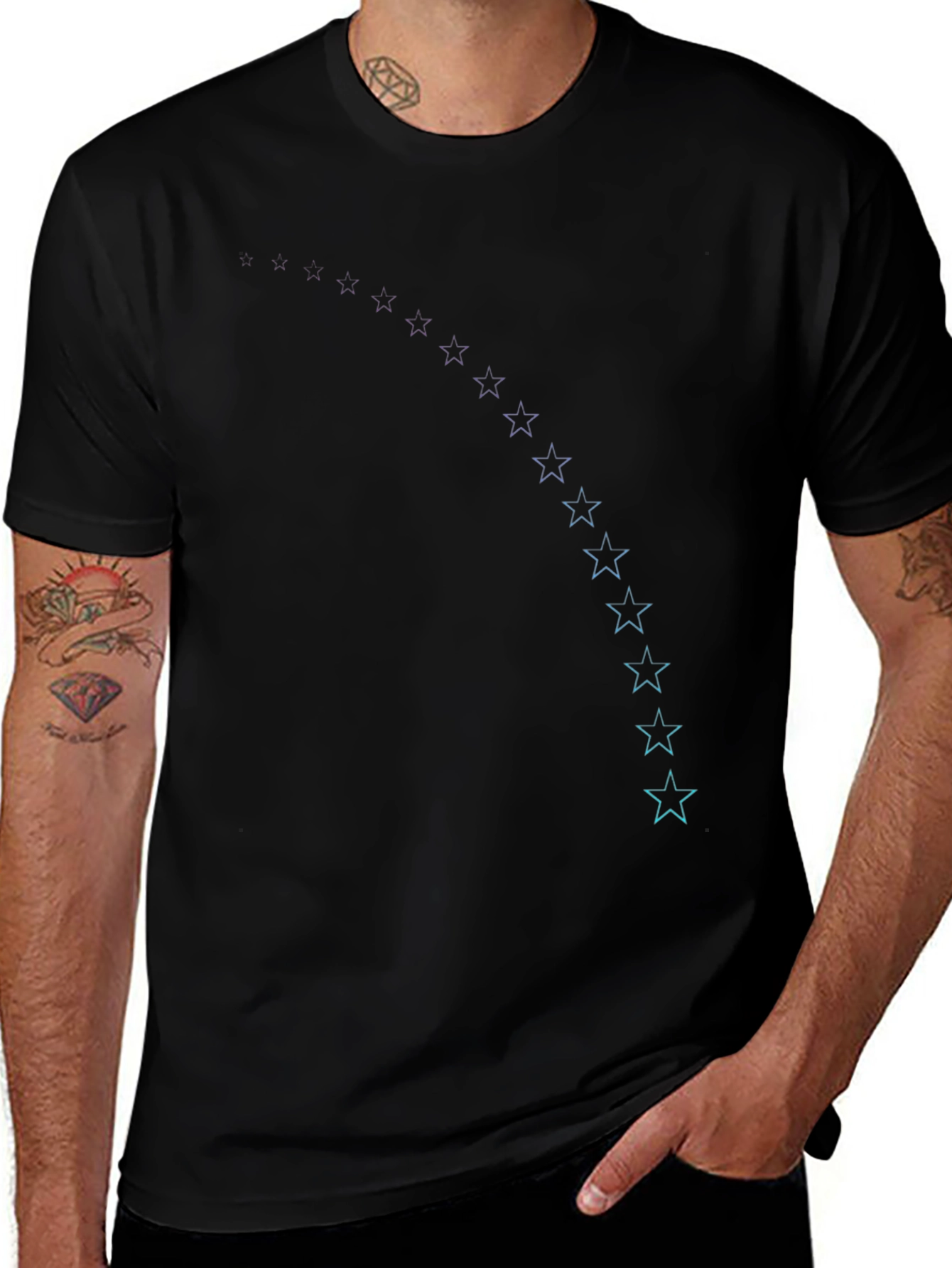 Black T-Shirt with Star Trail Design