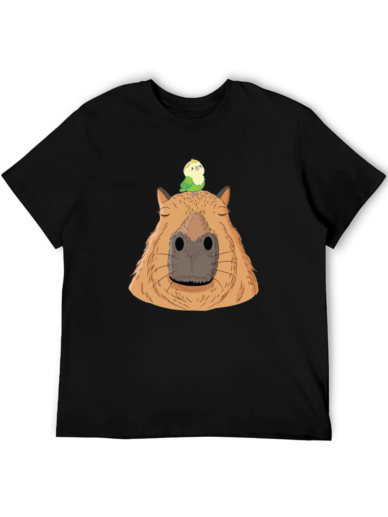 Capybara & Bird Graphic Tee - Unisex Black T-Shirt