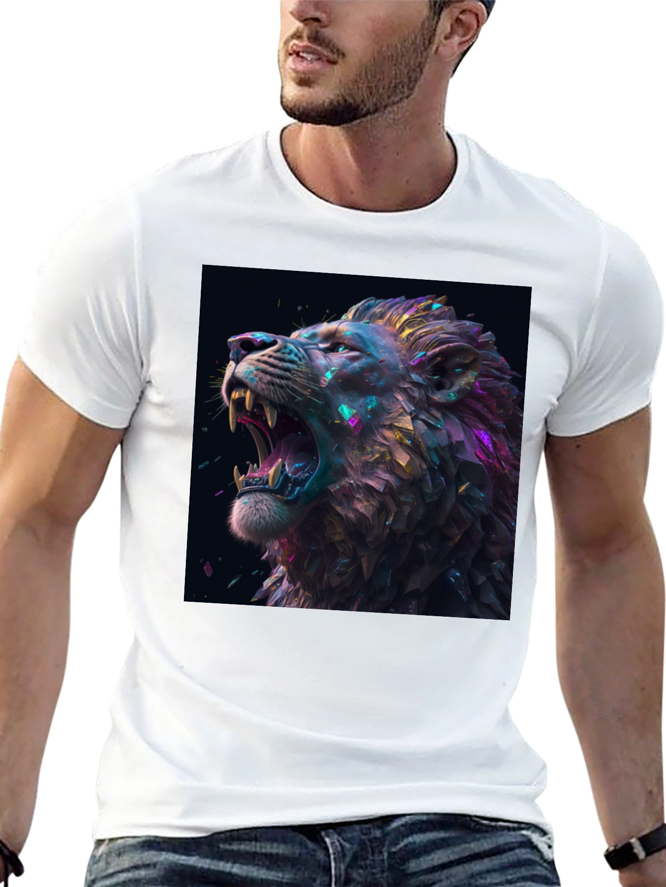 Lion T-Shirt Black Tee Roaring Design
