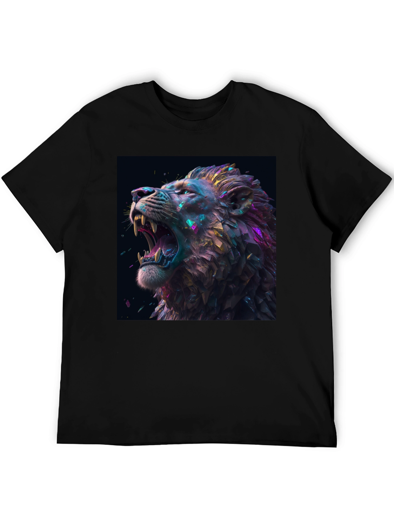 Lion T-Shirt Black Tee Roaring Design