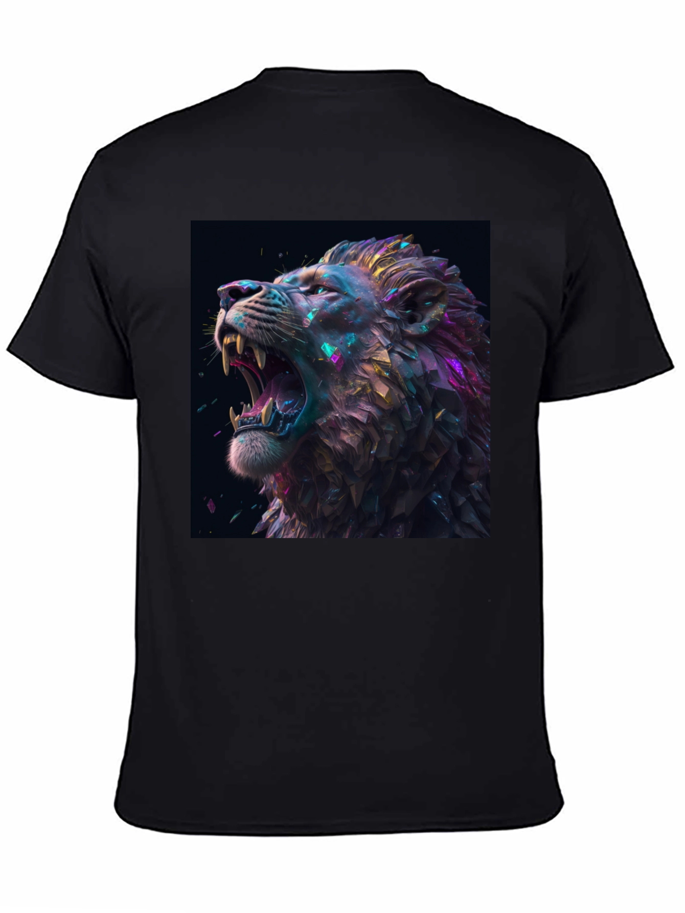 Lion T-Shirt Black Tee Roaring Design
