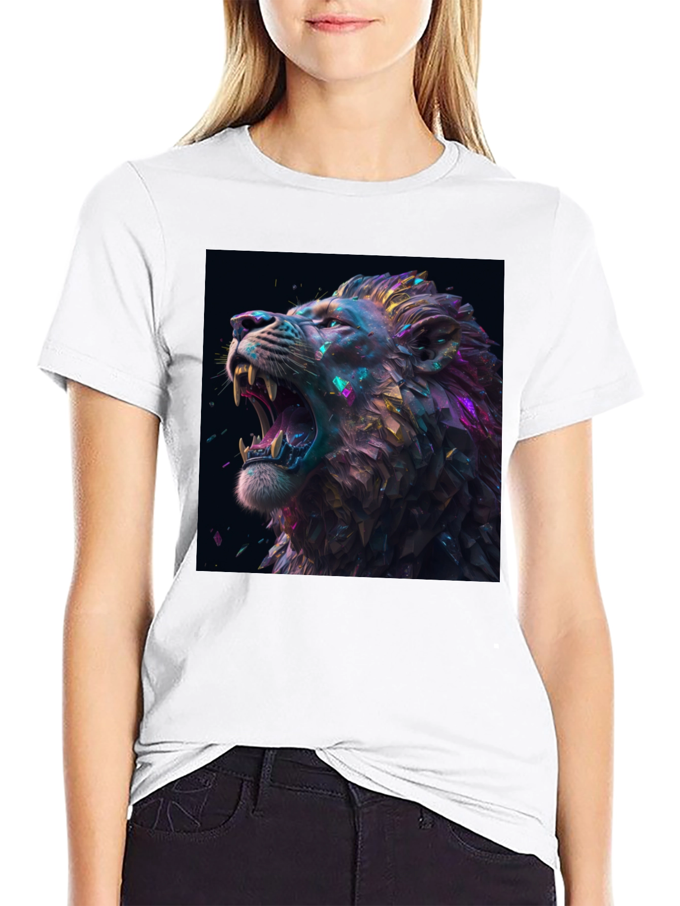 Lion T-Shirt Black Tee Roaring Design