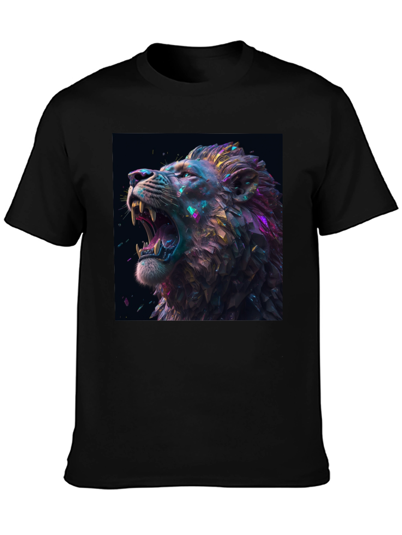 Lion T-Shirt Black Tee Roaring Design