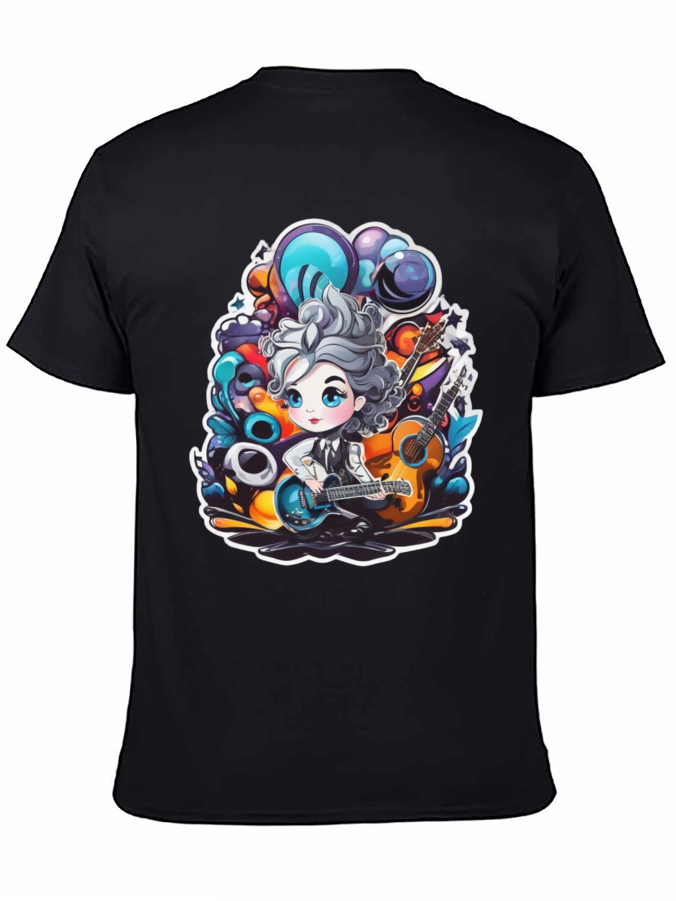 Cartoon Guitarist Black T-Shirt