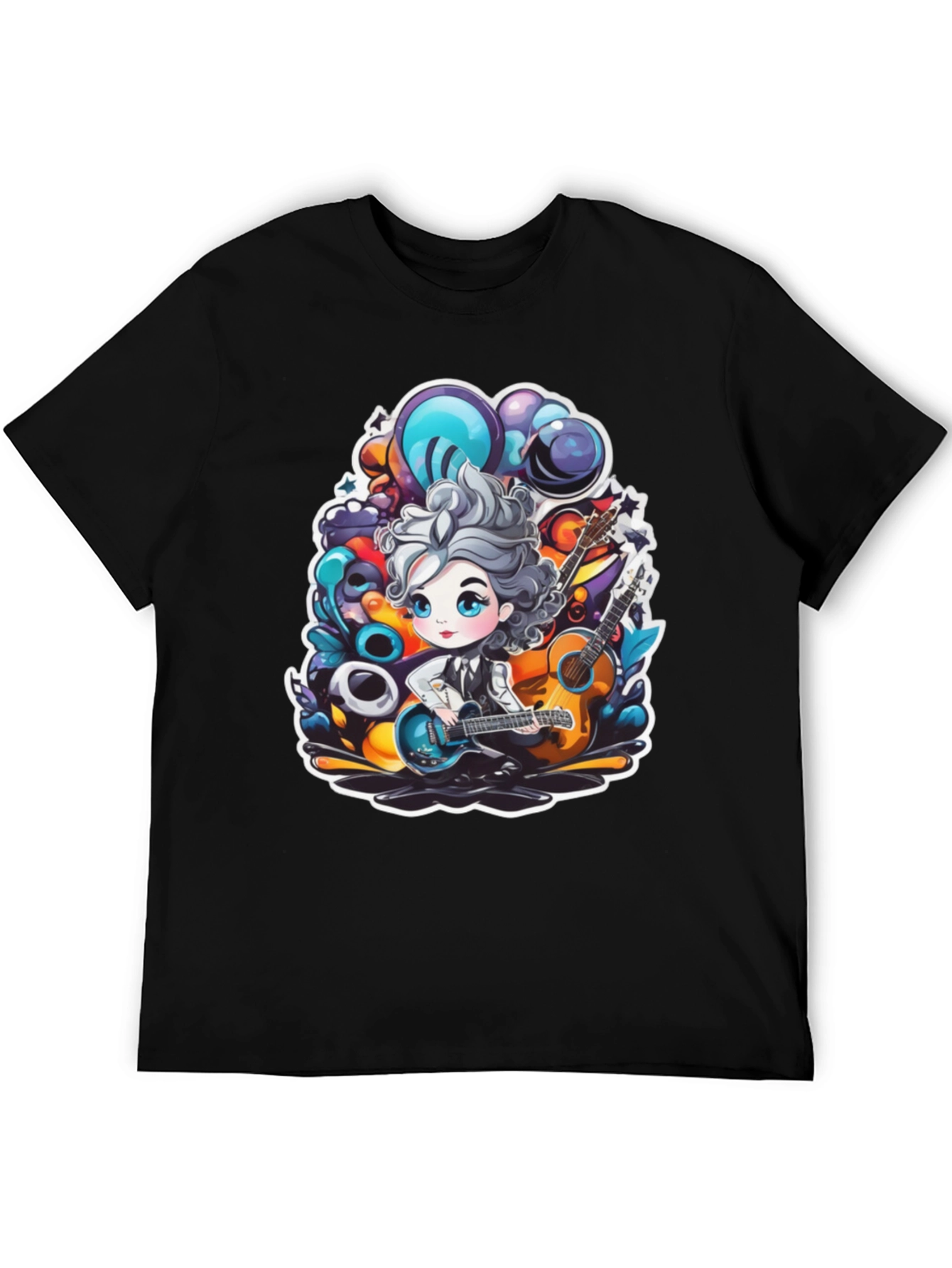 Cartoon Guitarist Black T-Shirt