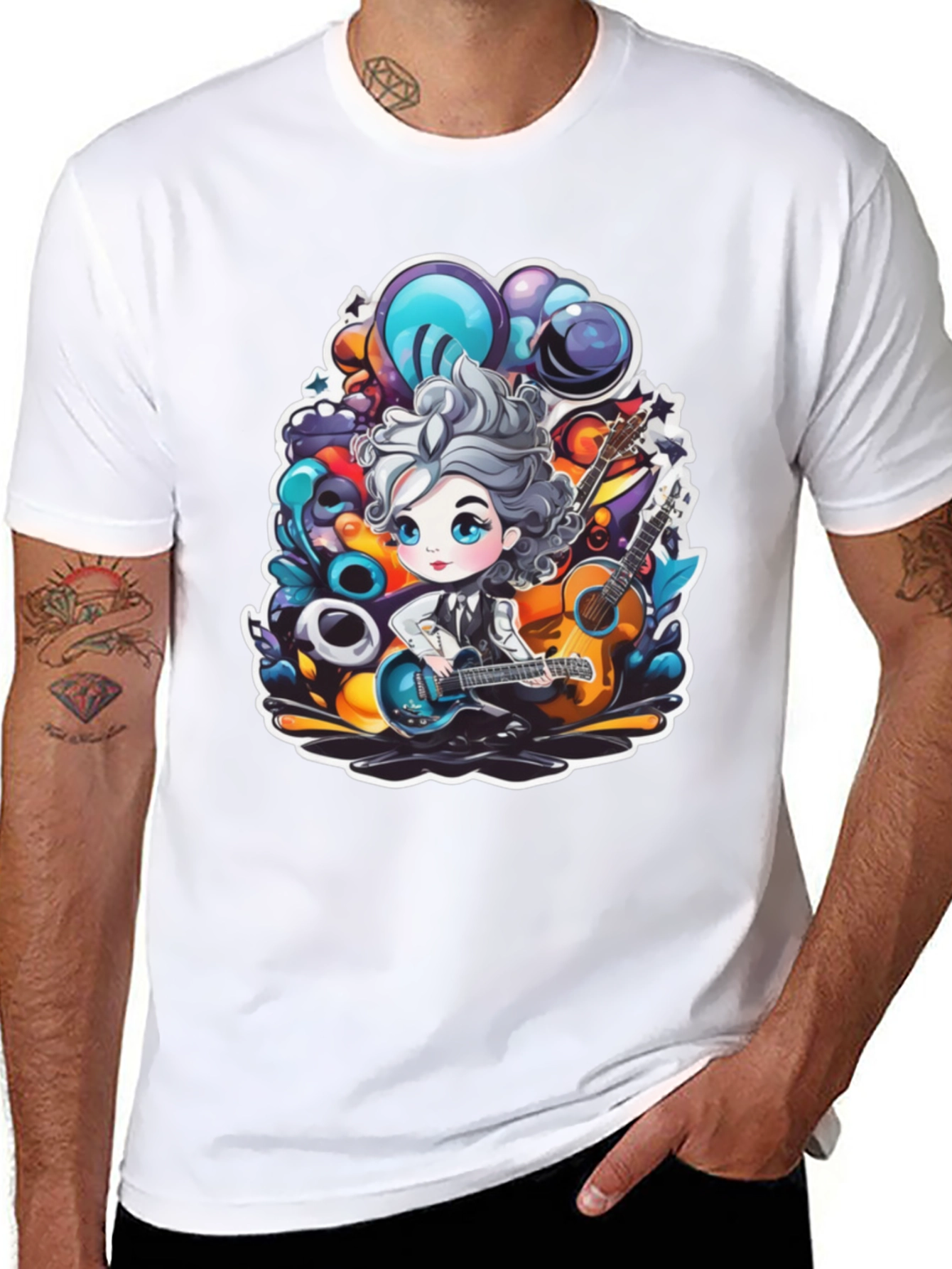 Cartoon Guitarist Black T-Shirt