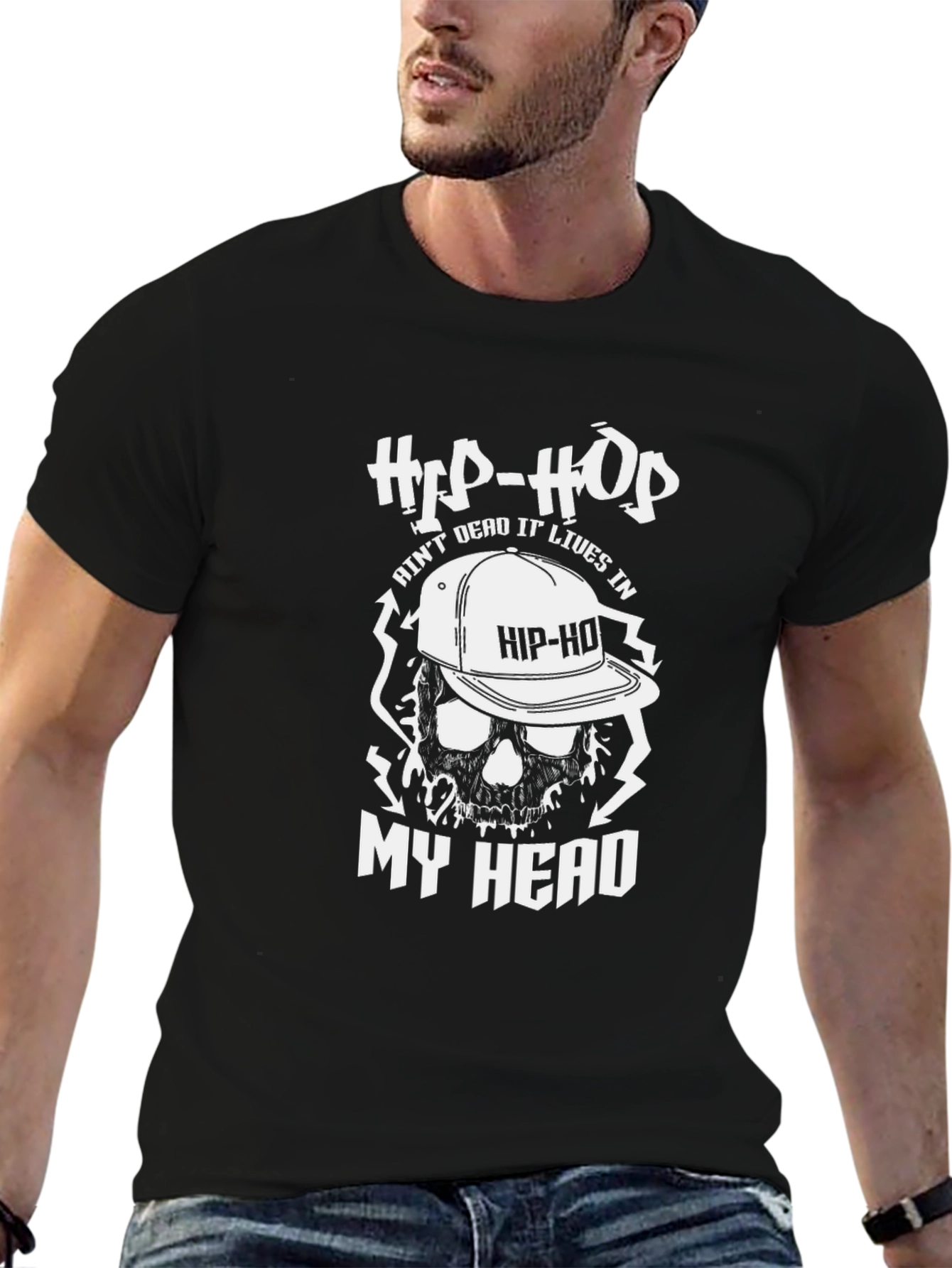 Hip-Hop Skull Graphic T-Shirt - Classic Black Tee