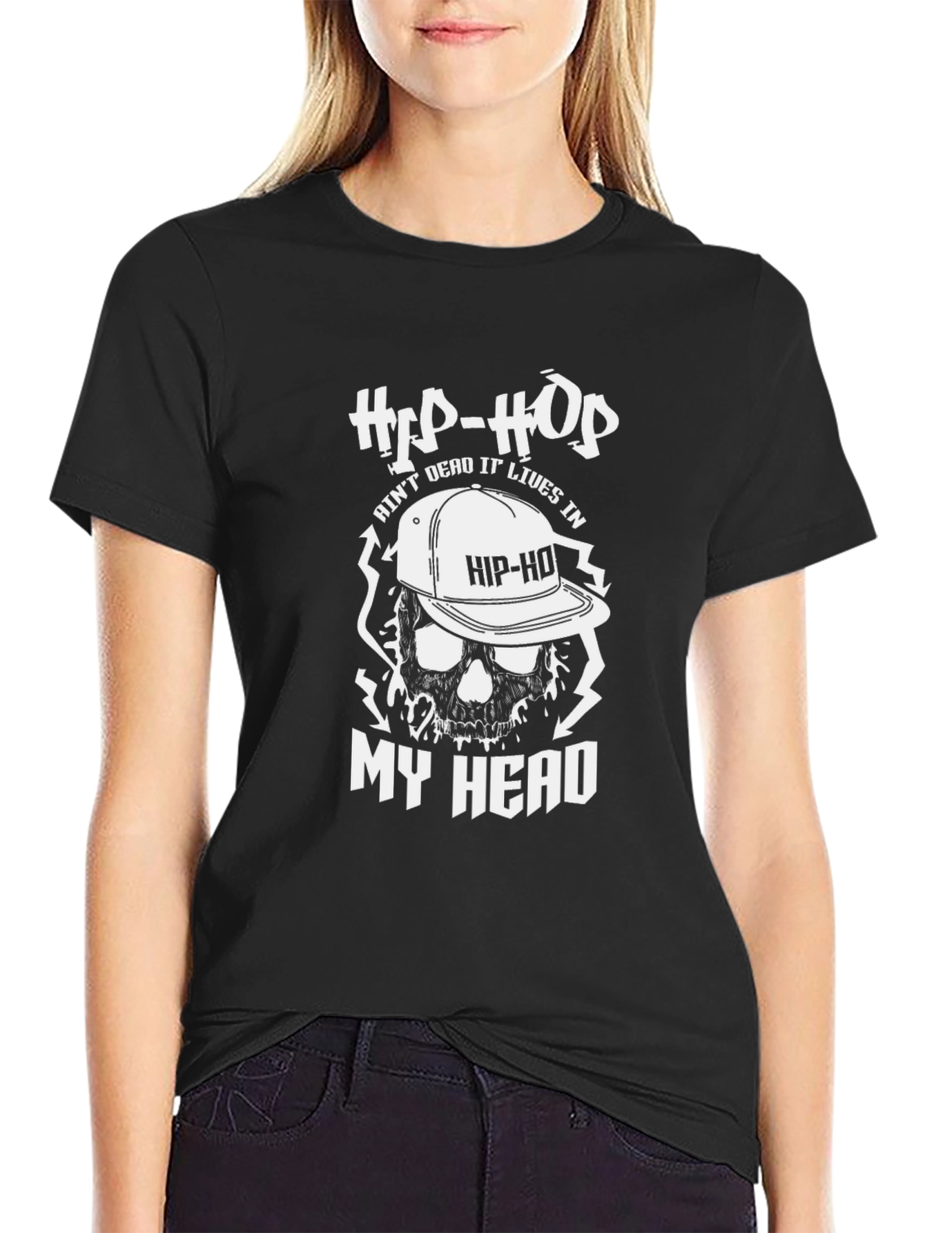 Hip-Hop Skull Graphic T-Shirt - Classic Black Tee