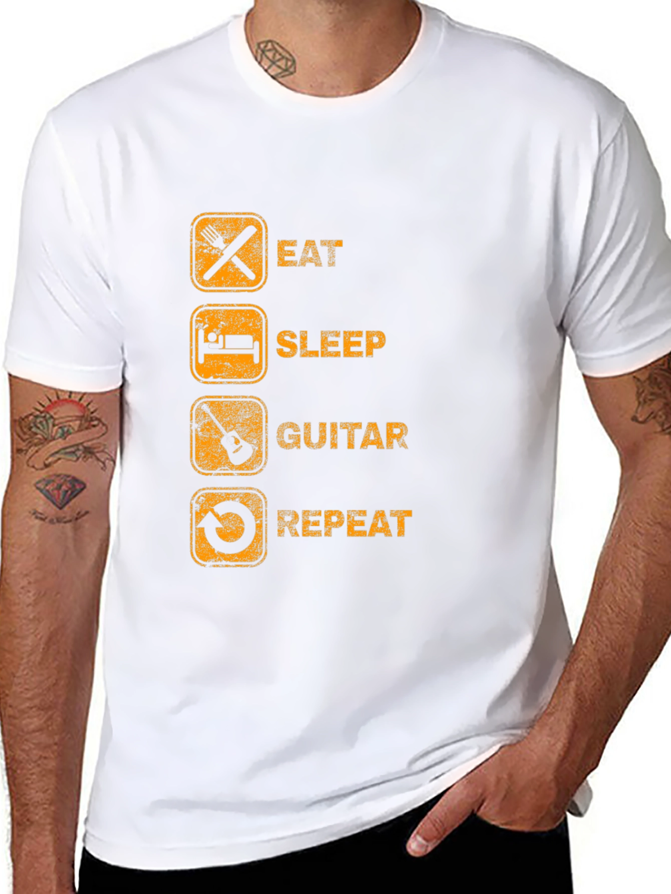 Eat Sleep Guitar Repeat Black Graphic Tee