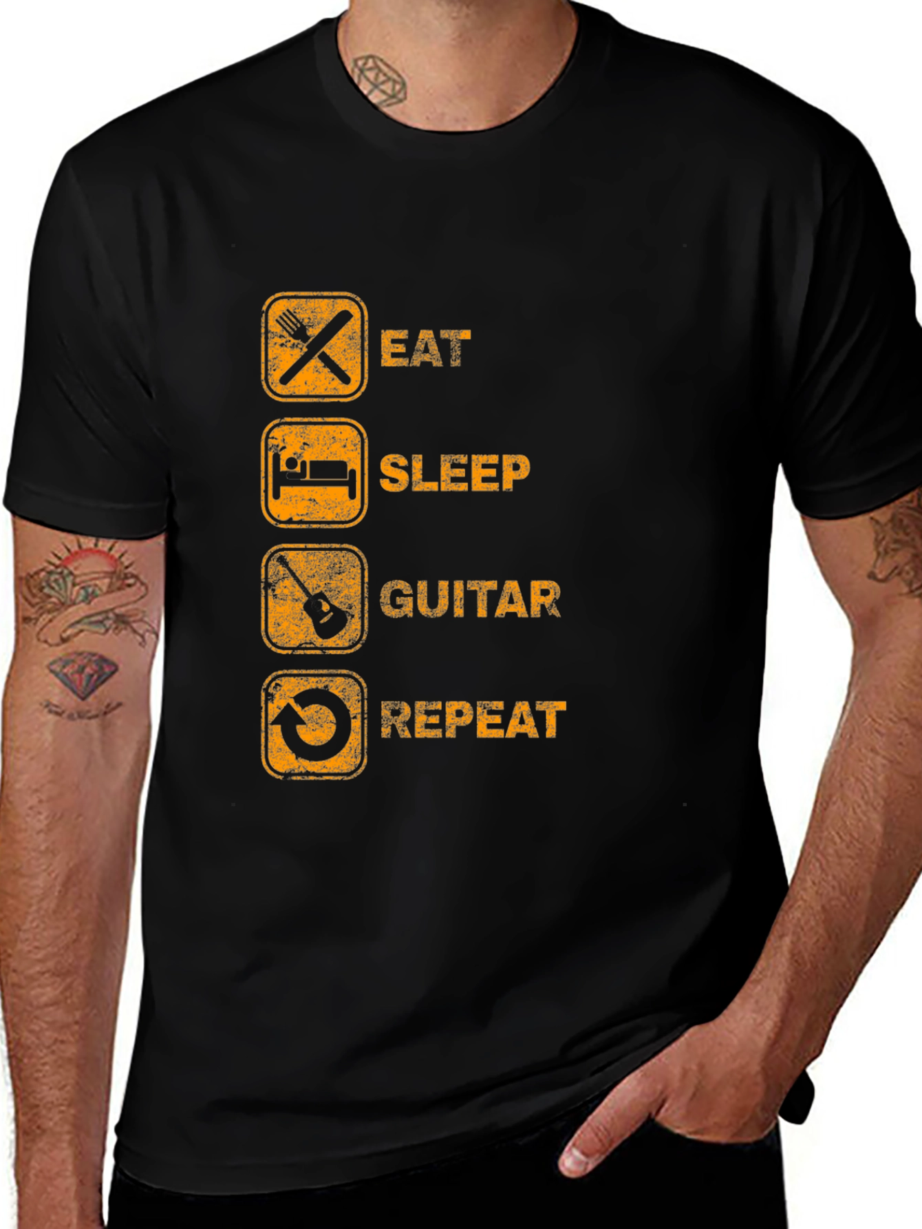 Eat Sleep Guitar Repeat Black Graphic Tee