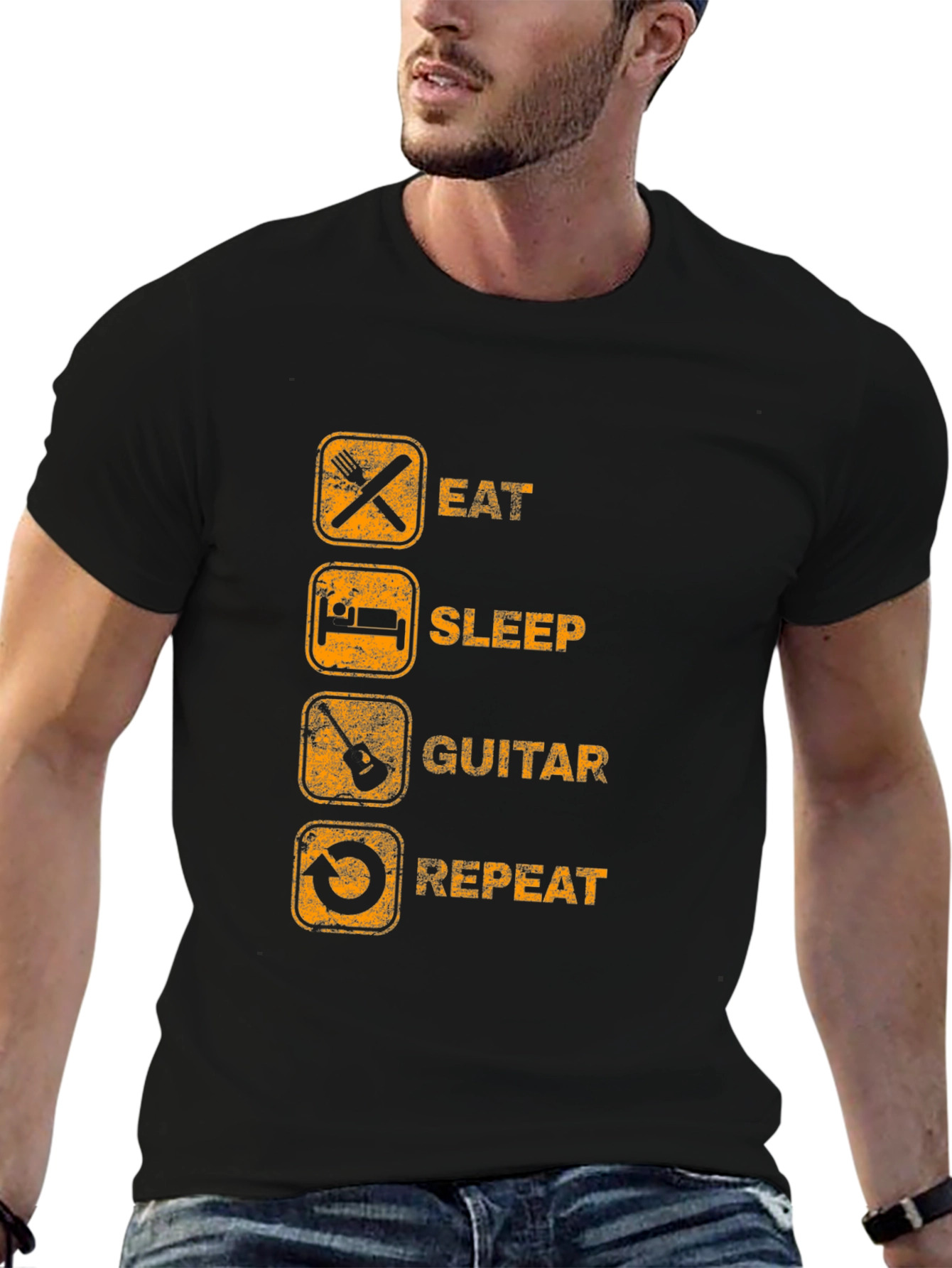 Eat Sleep Guitar Repeat Black Graphic Tee