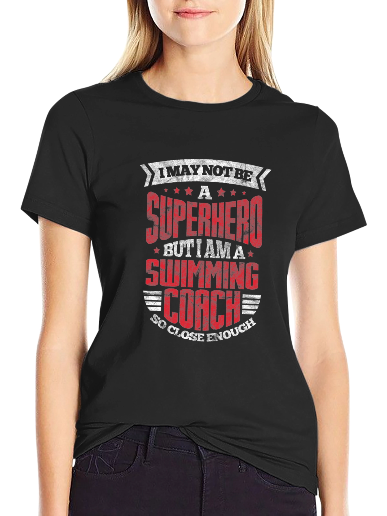 Superhero Swimming Coach Black T-Shirt