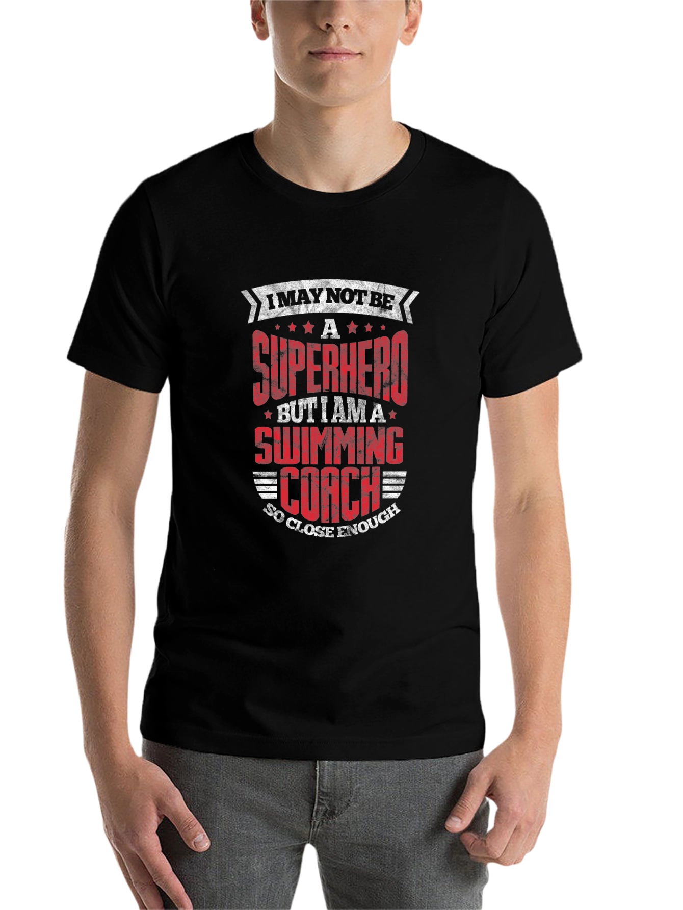 Superhero Swimming Coach Black T-Shirt