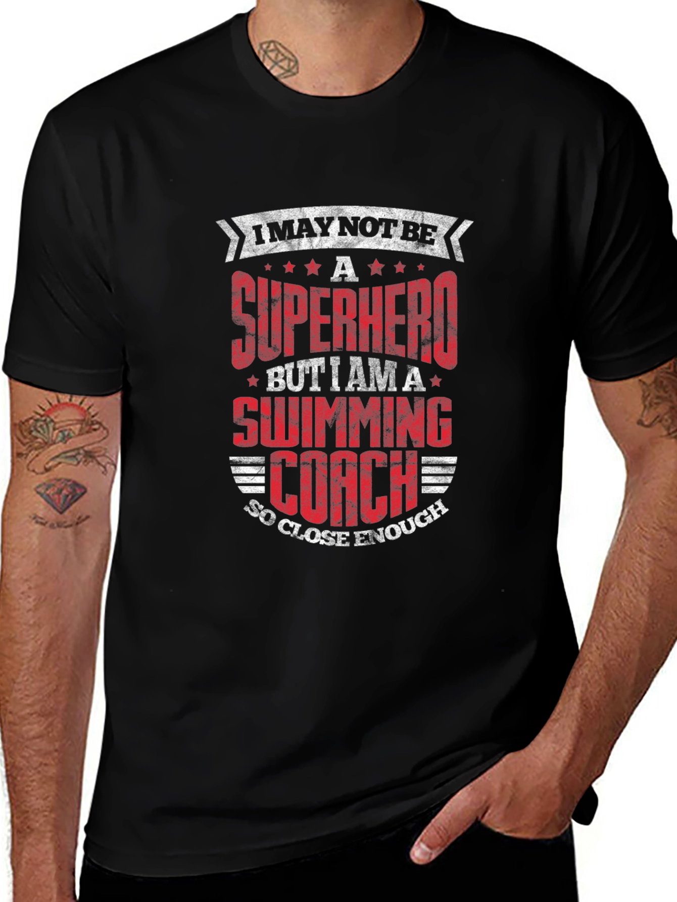 Superhero Swimming Coach Black T-Shirt