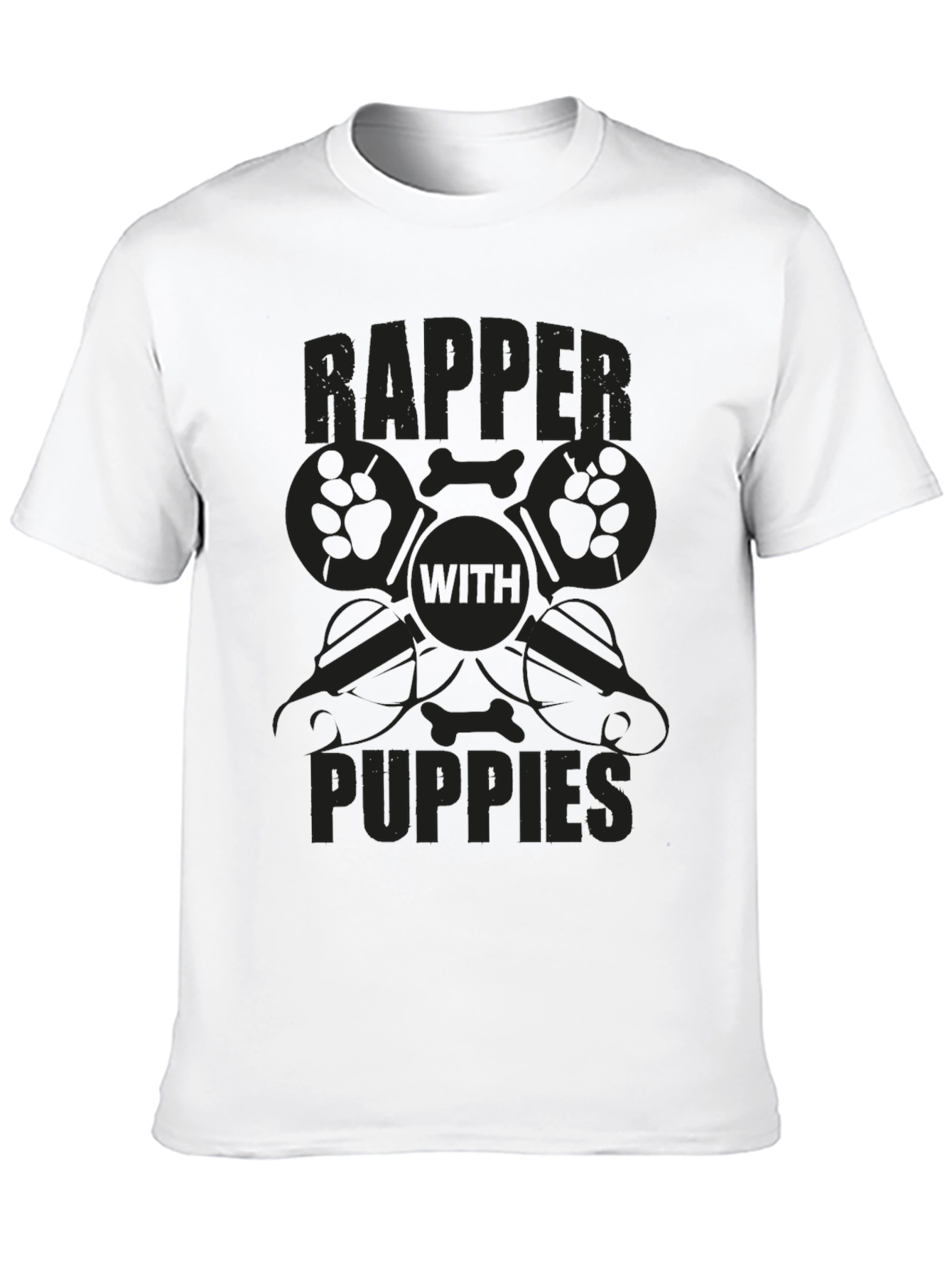 Rapper with Puppies Black Graphic T-Shirt