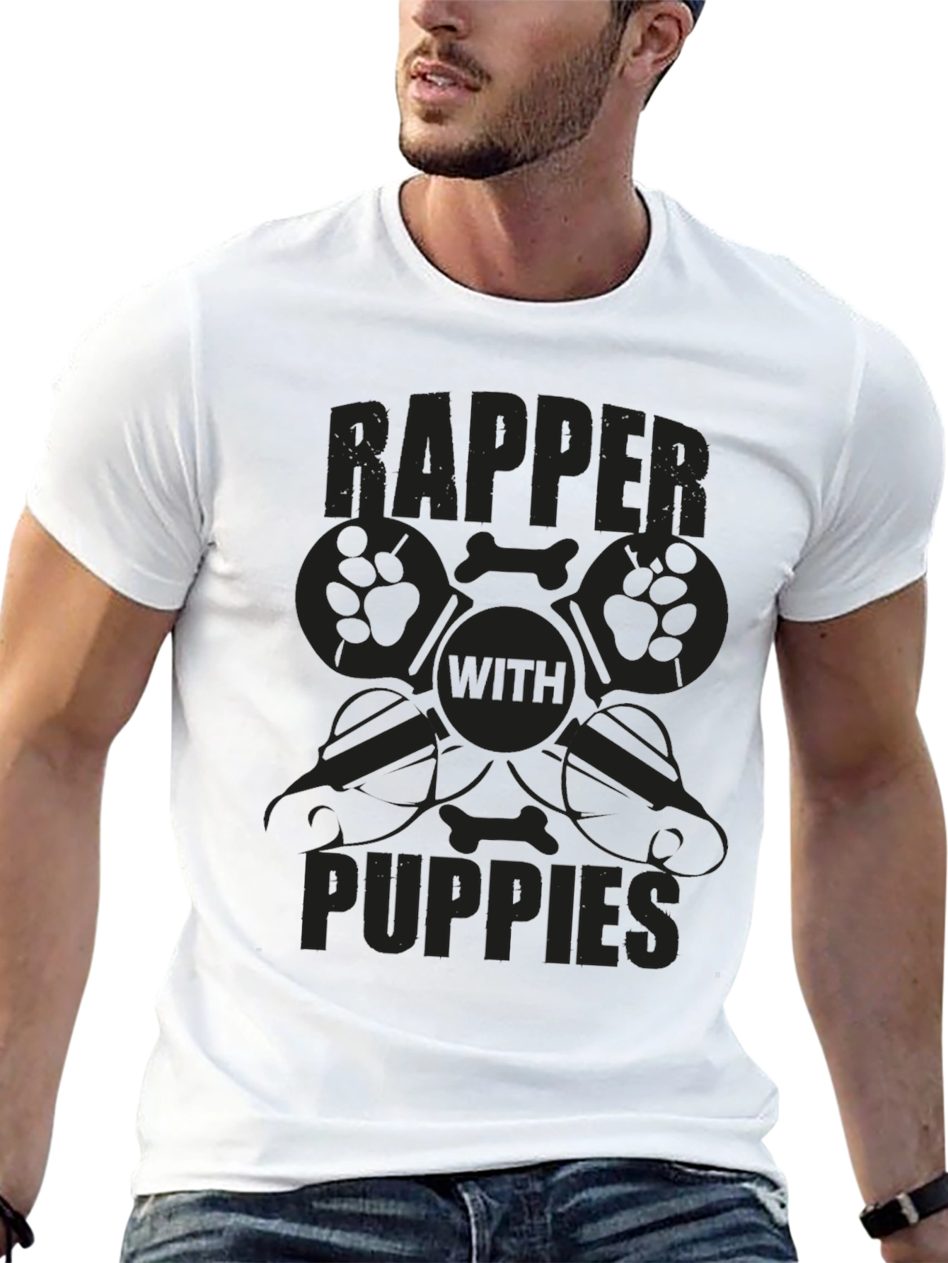 Rapper with Puppies Black Graphic T-Shirt