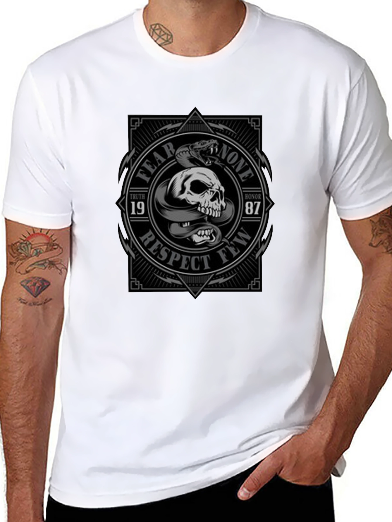Fear None Respect Few Skull Snake Graphic Tee