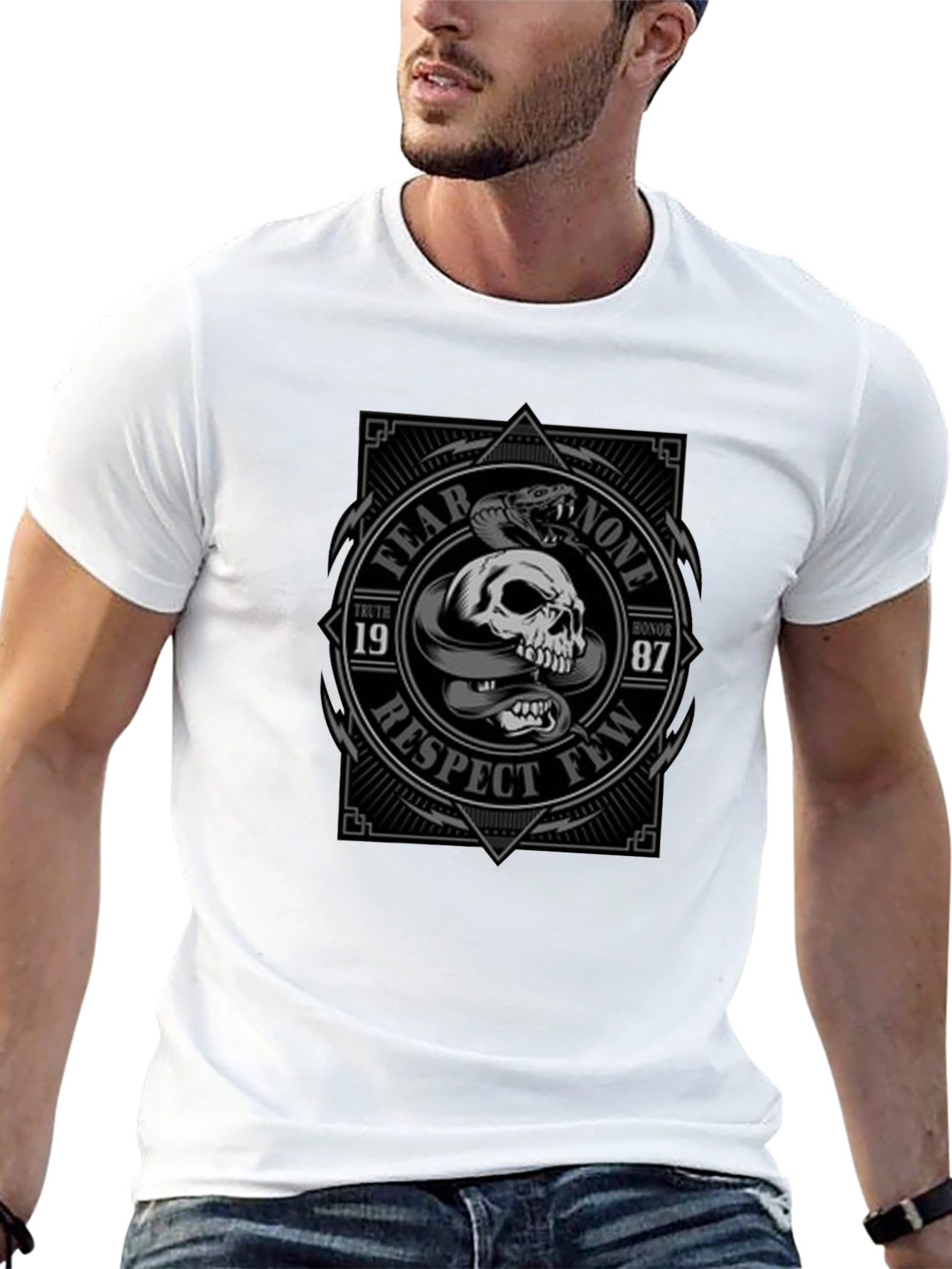 Fear None Respect Few Skull Snake Graphic Tee