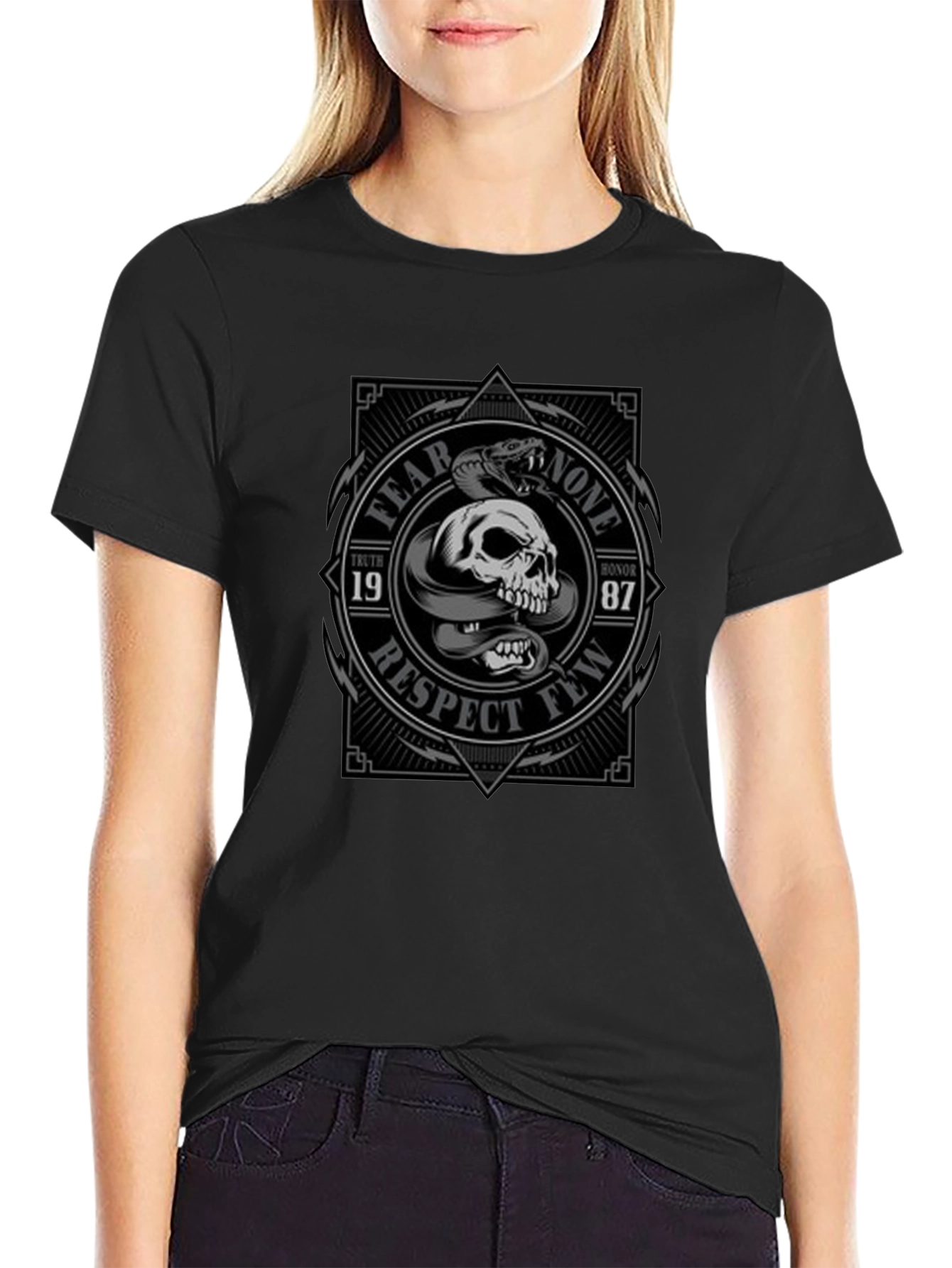 Fear None Respect Few Skull Snake Graphic Tee