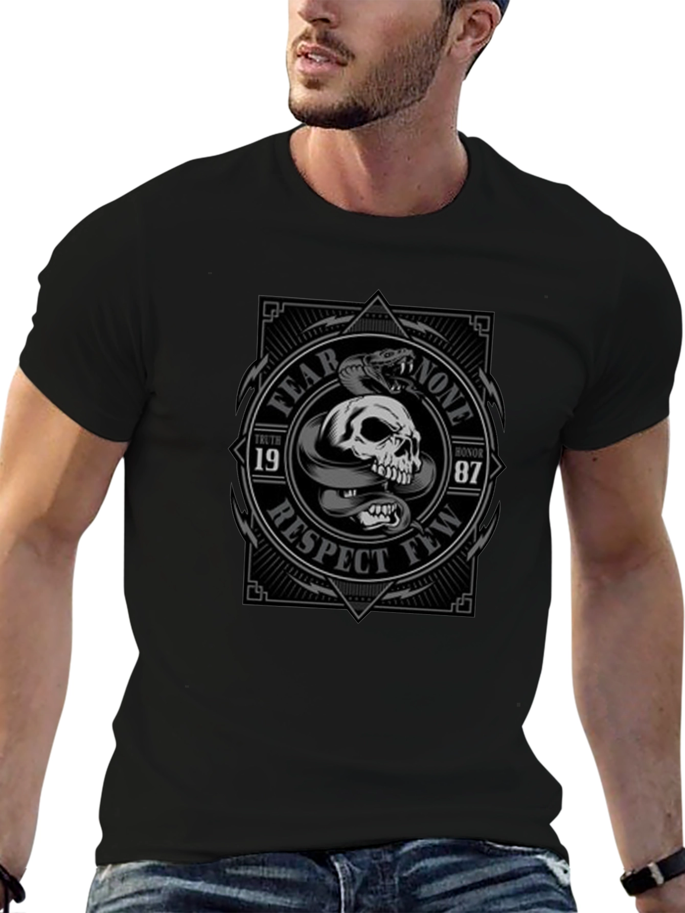 Fear None Respect Few Skull Snake Graphic Tee
