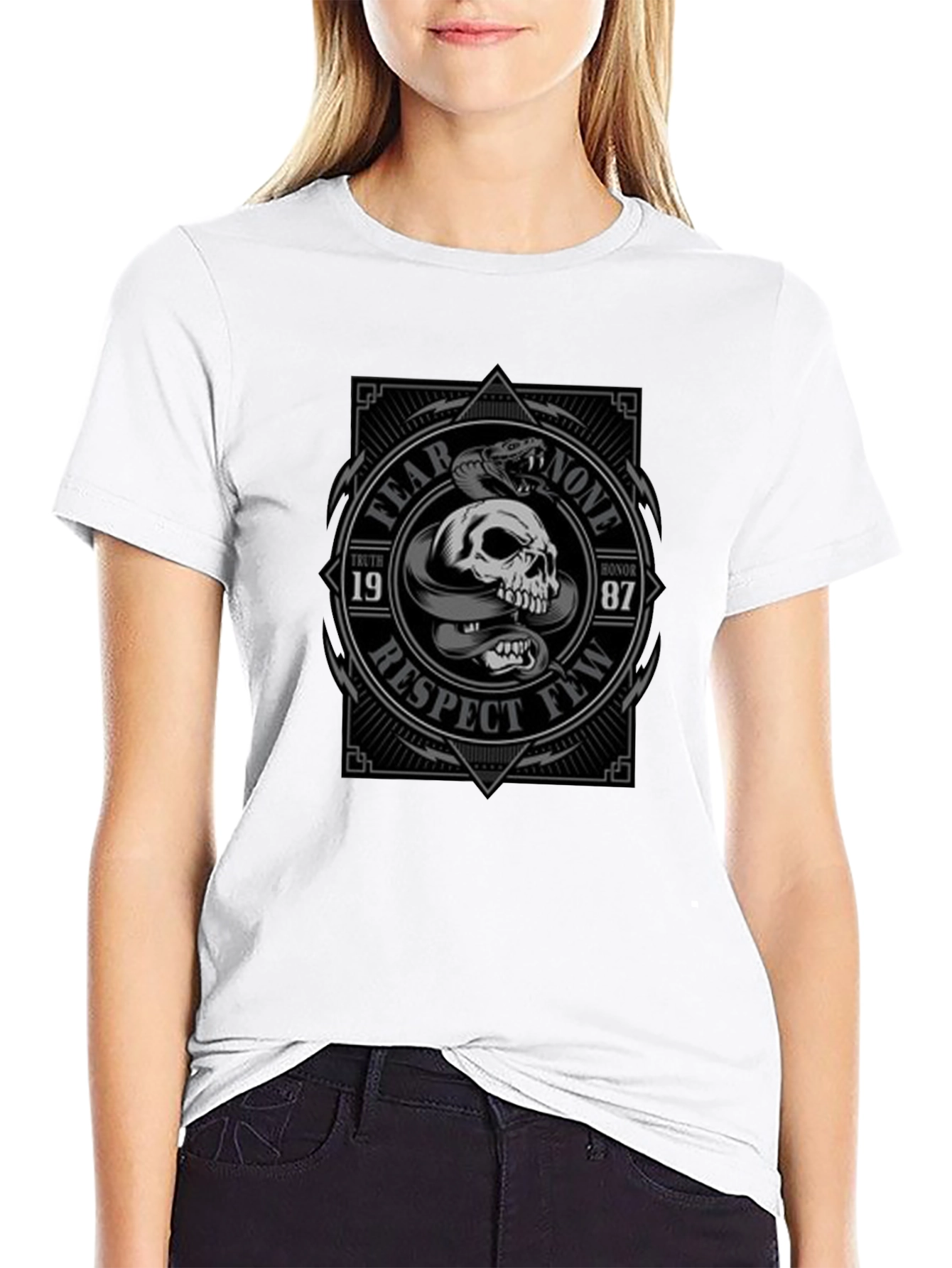 Fear None Respect Few Skull Snake Graphic Tee