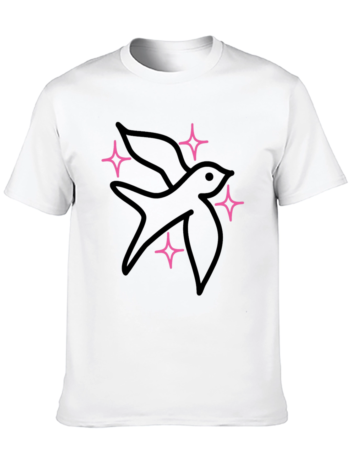 Black T-Shirt with Bird and Star Design