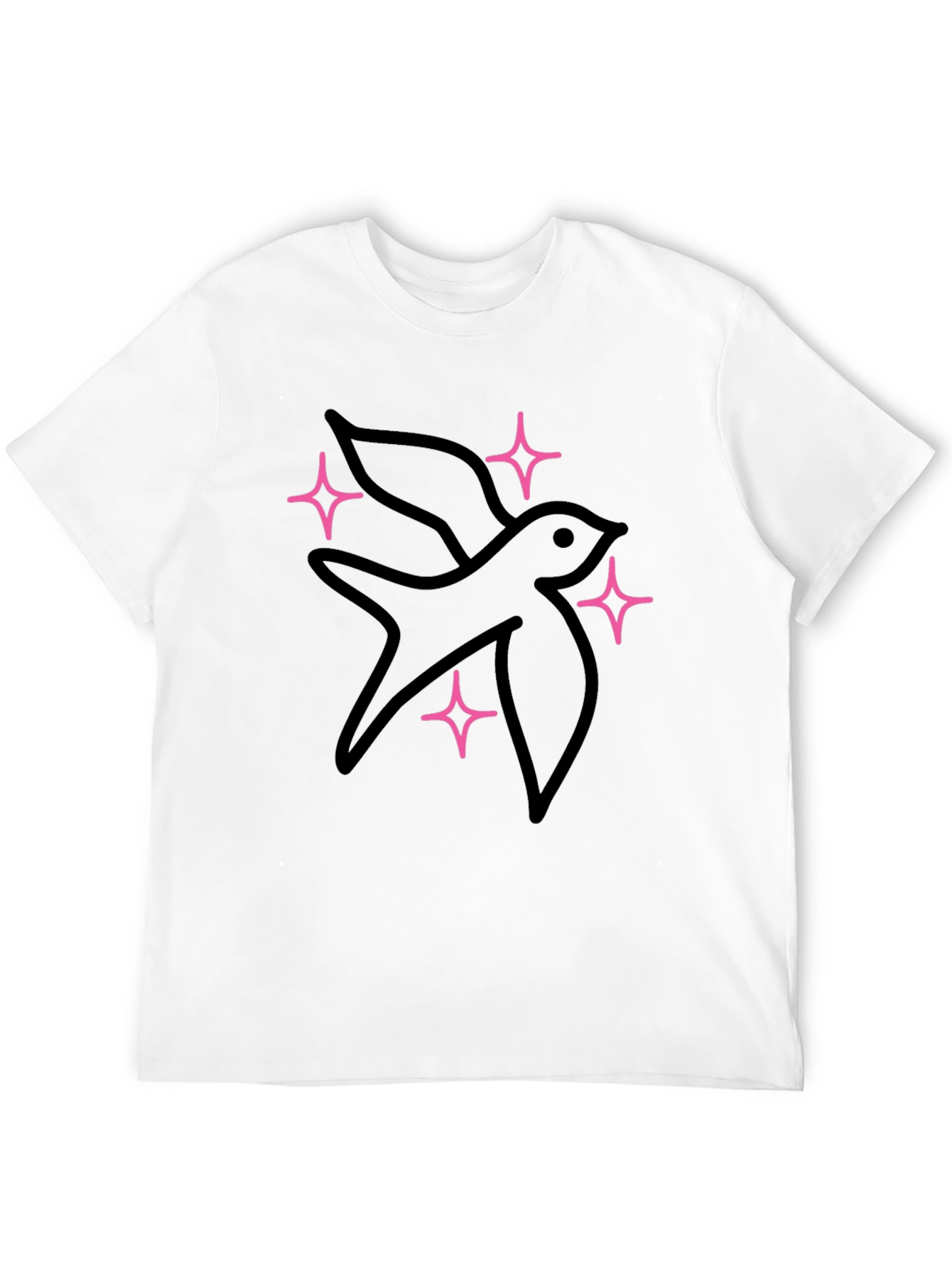 Black T-Shirt with Bird and Star Design