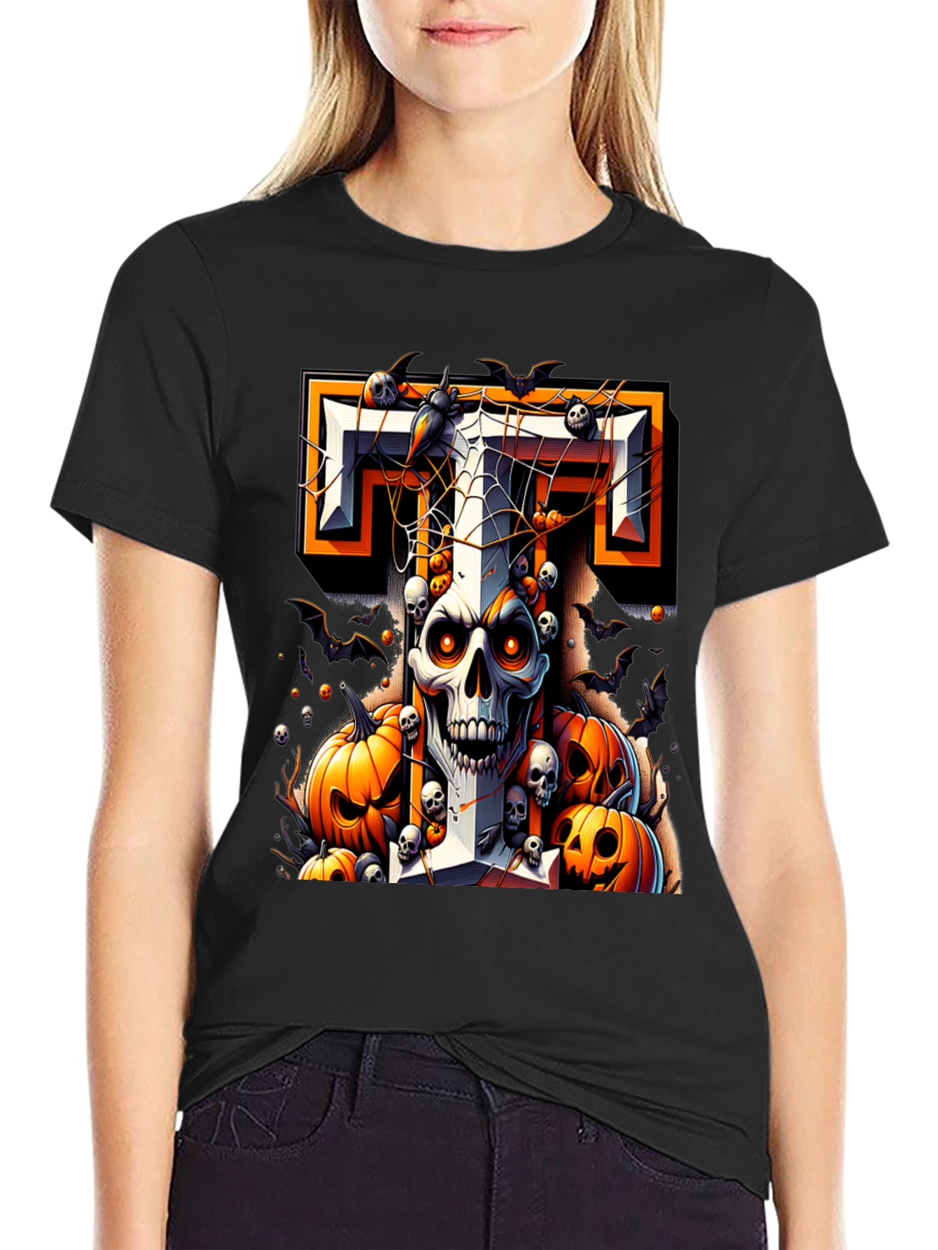 Halloween Skull & Pumpkins Graphic Tee