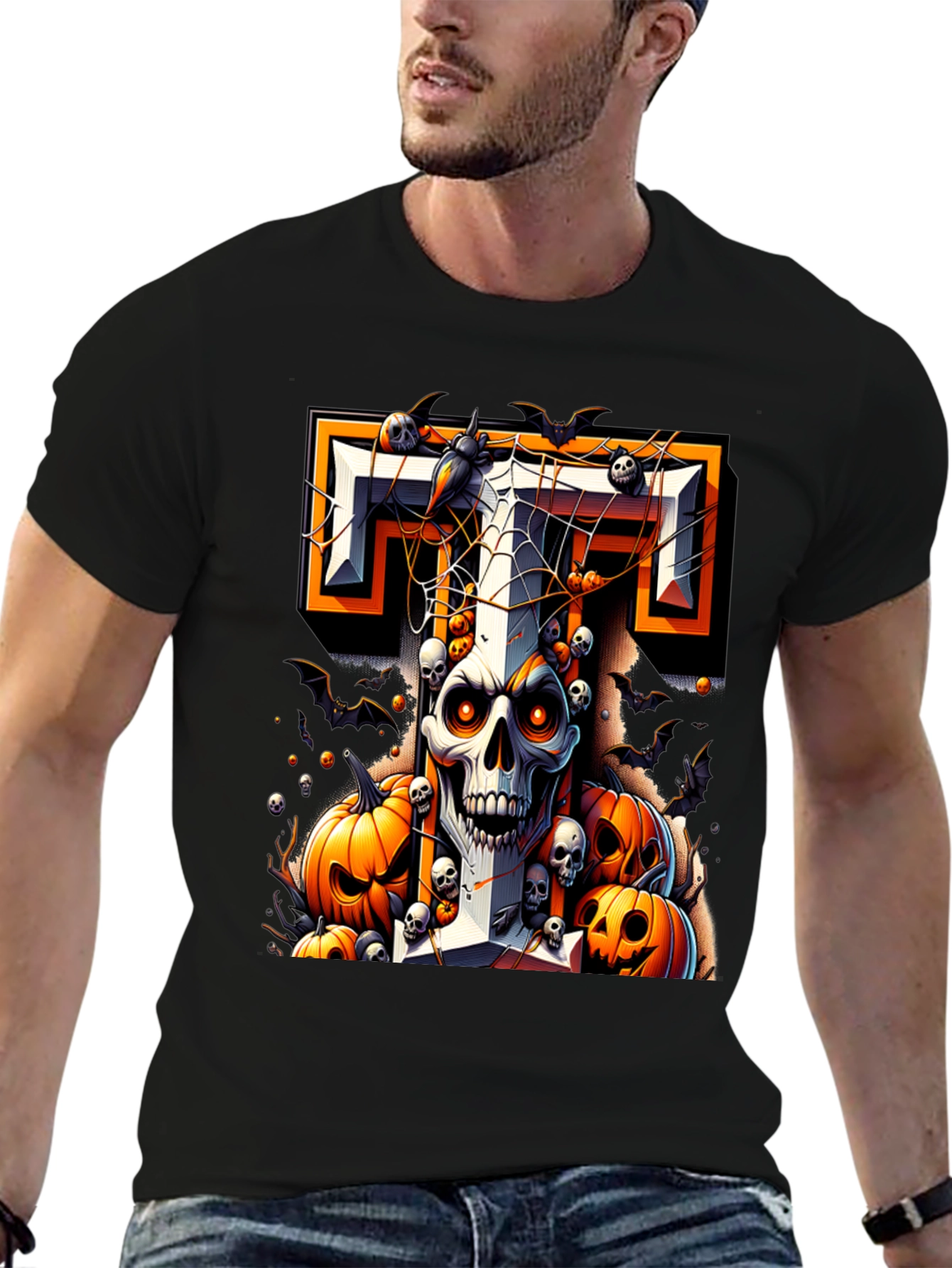 Halloween Skull & Pumpkins Graphic Tee