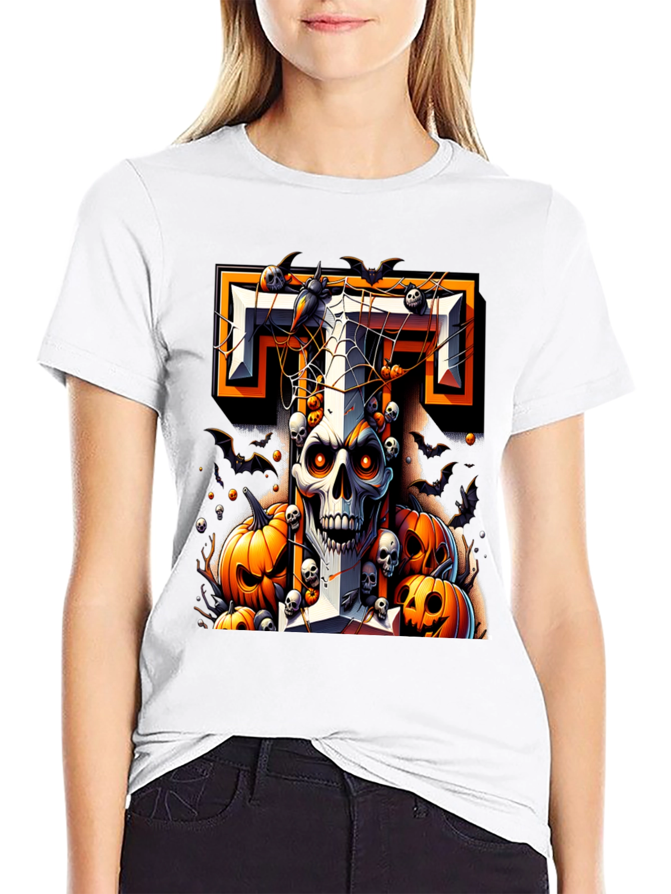 Halloween Skull & Pumpkins Graphic Tee