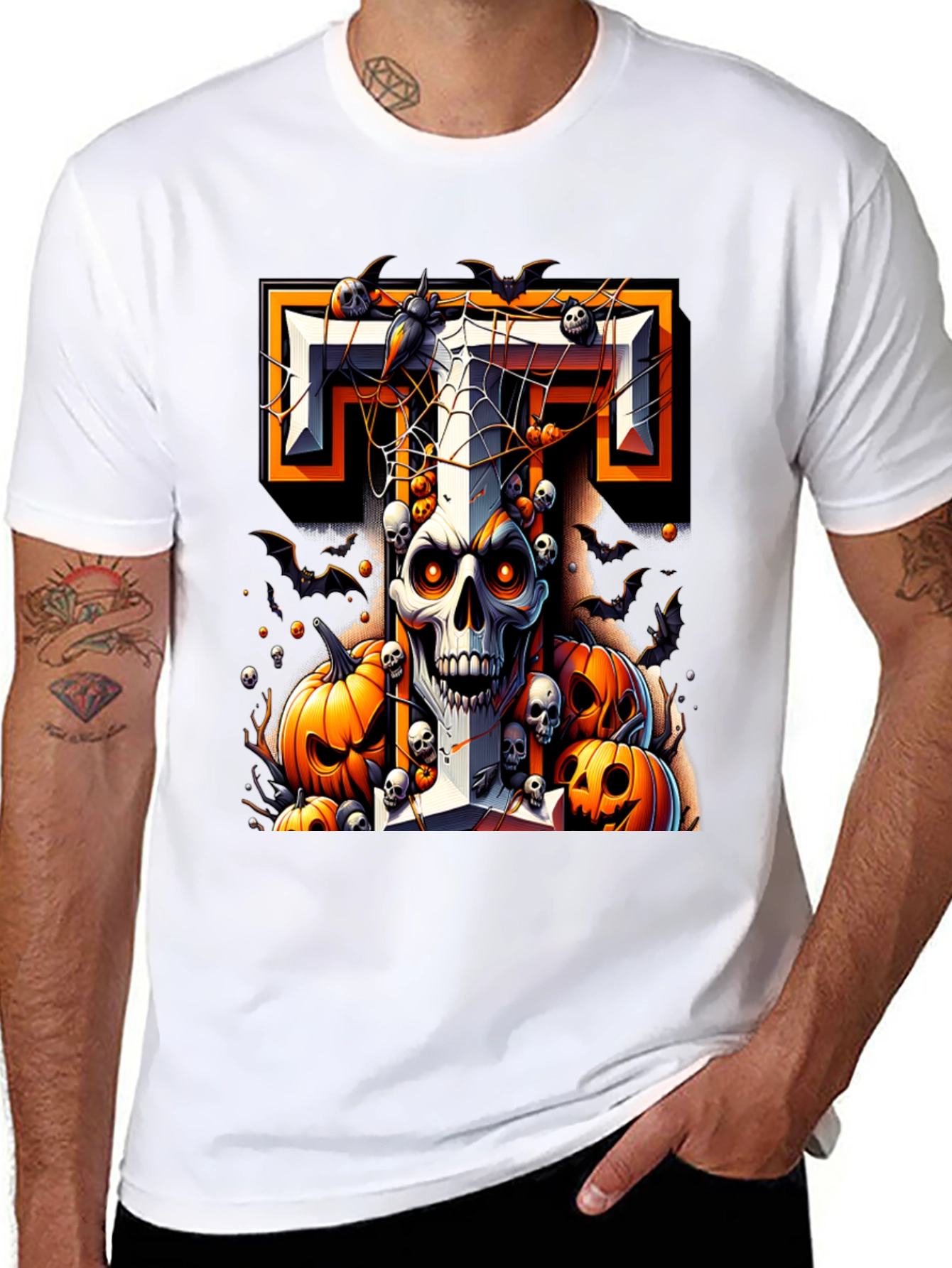 Halloween Skull & Pumpkins Graphic Tee