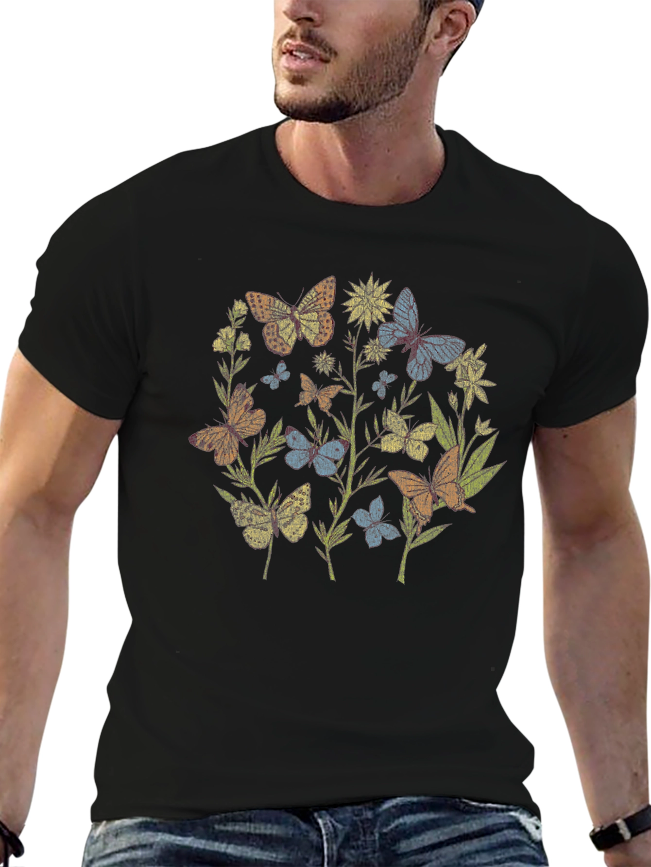 Butterfly Garden Graphic Tee - Black Cotton Blend