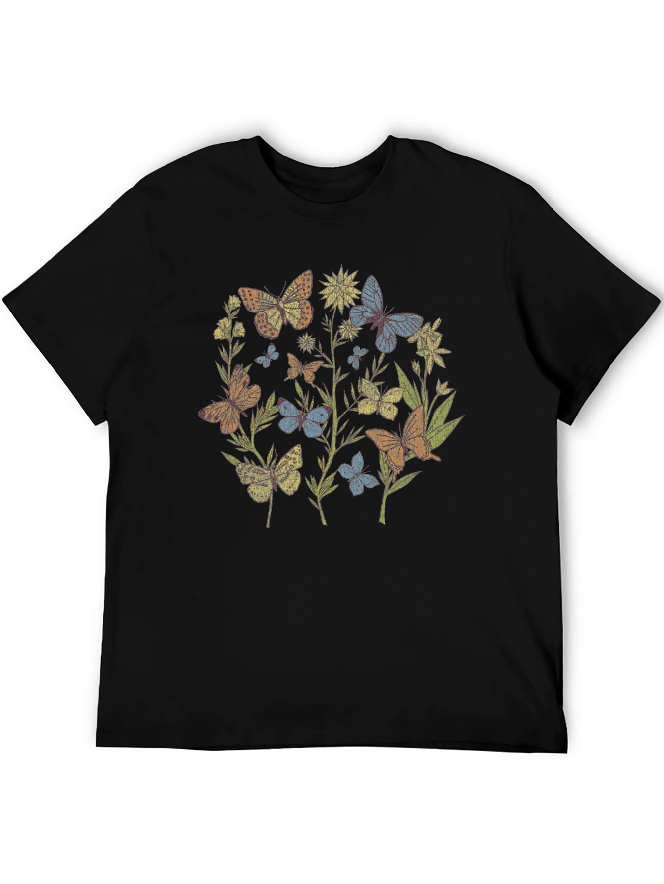 Butterfly Garden Graphic Tee - Black Cotton Blend