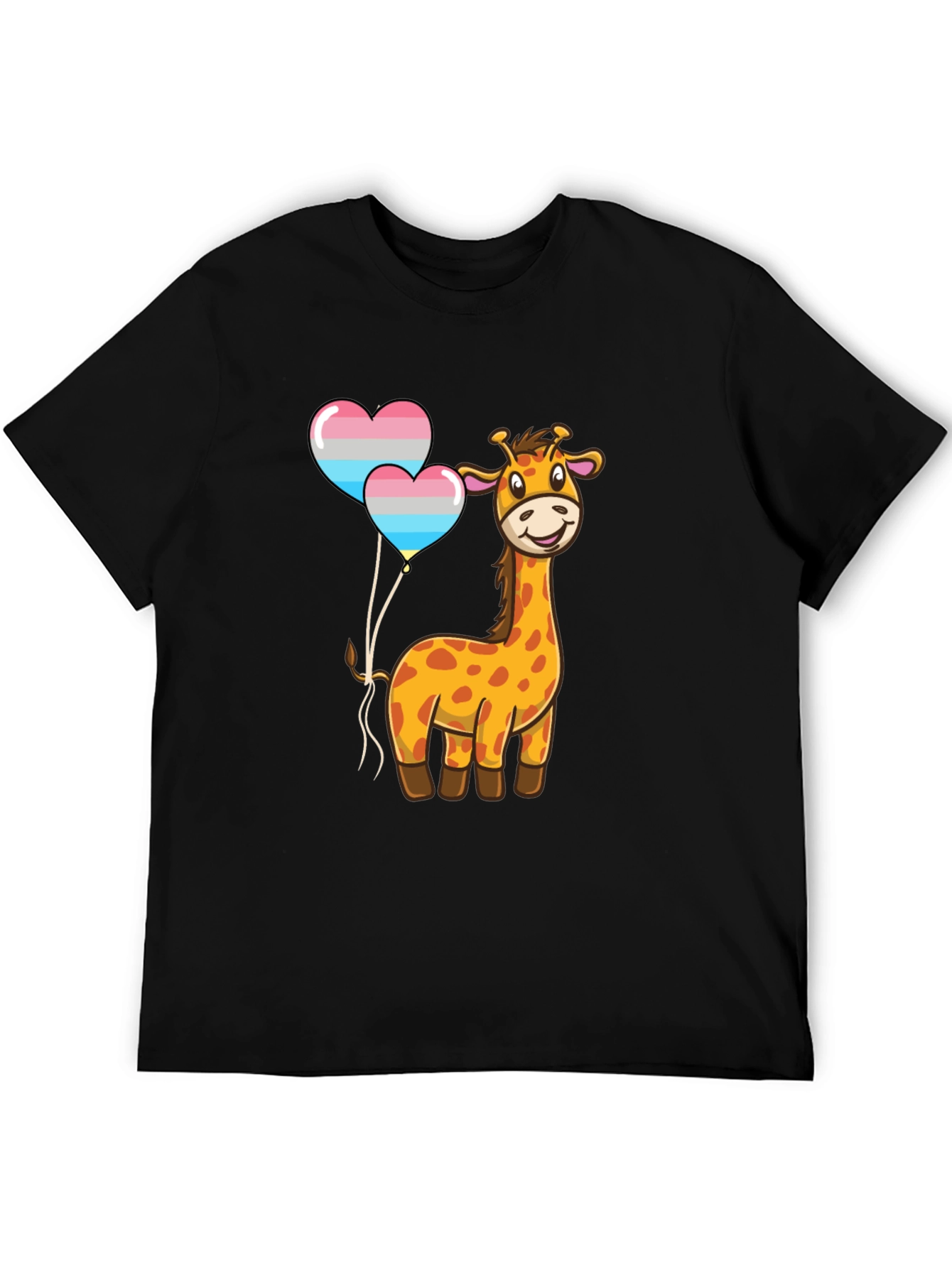 Giraffe & Trans Pride Heart Balloons Black T-Shirt