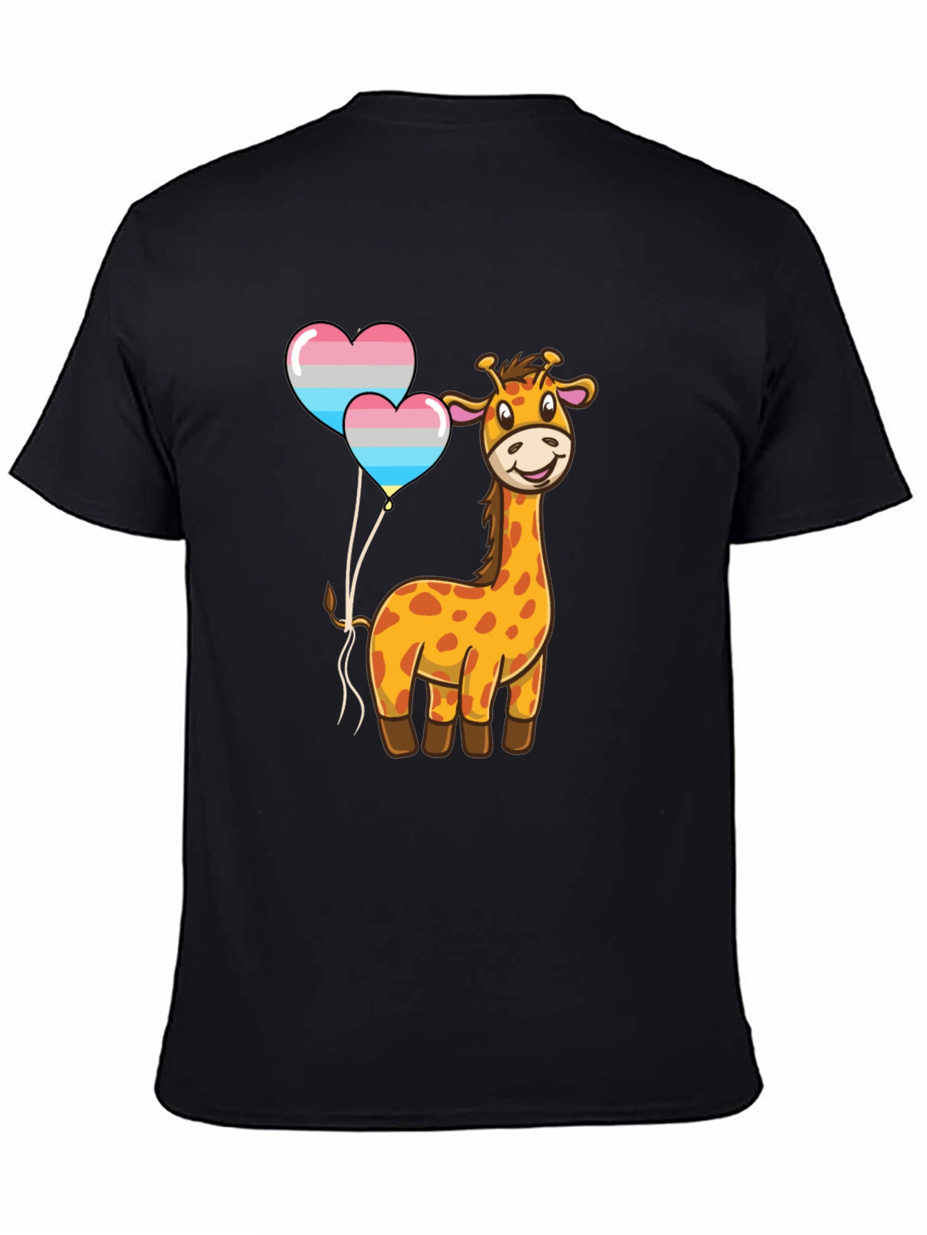 Giraffe & Trans Pride Heart Balloons Black T-Shirt