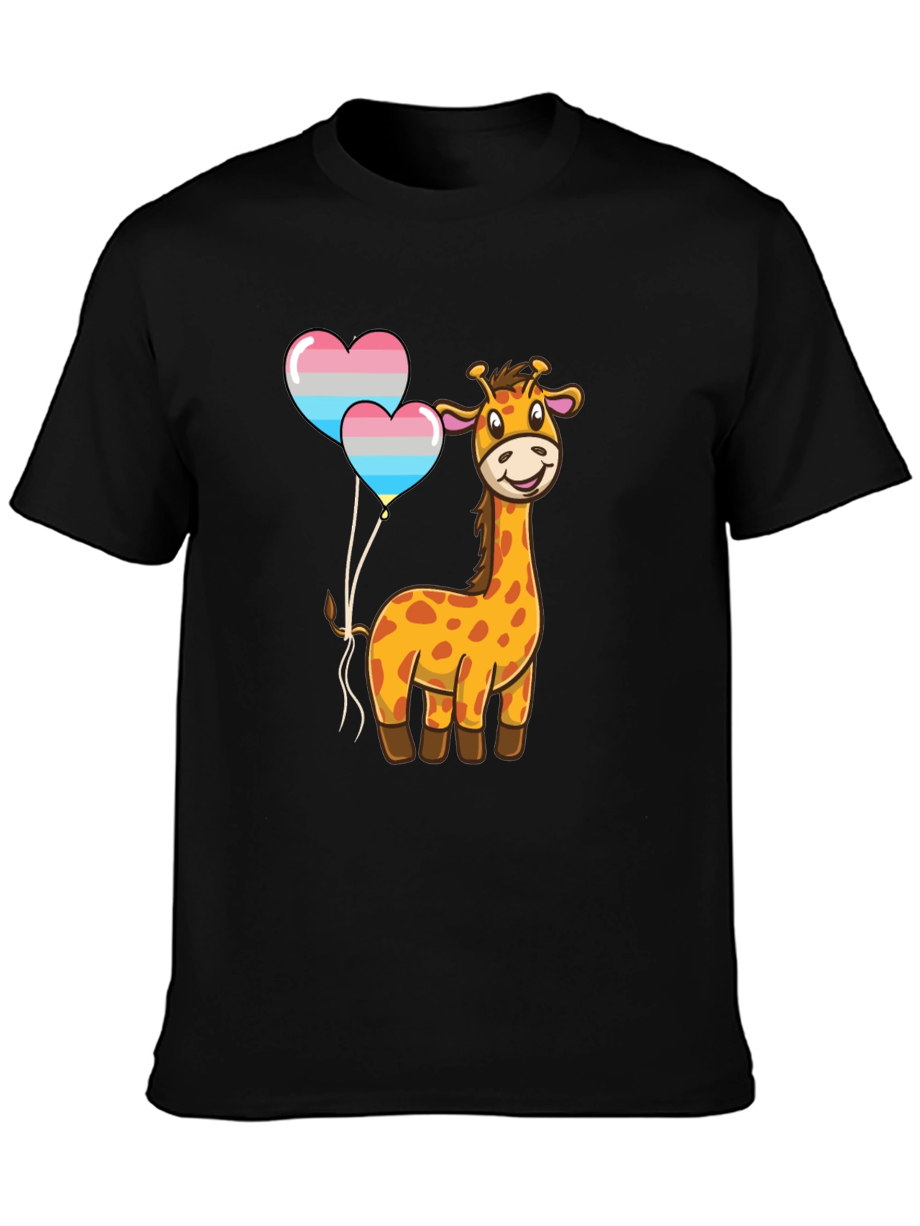 Giraffe & Trans Pride Heart Balloons Black T-Shirt